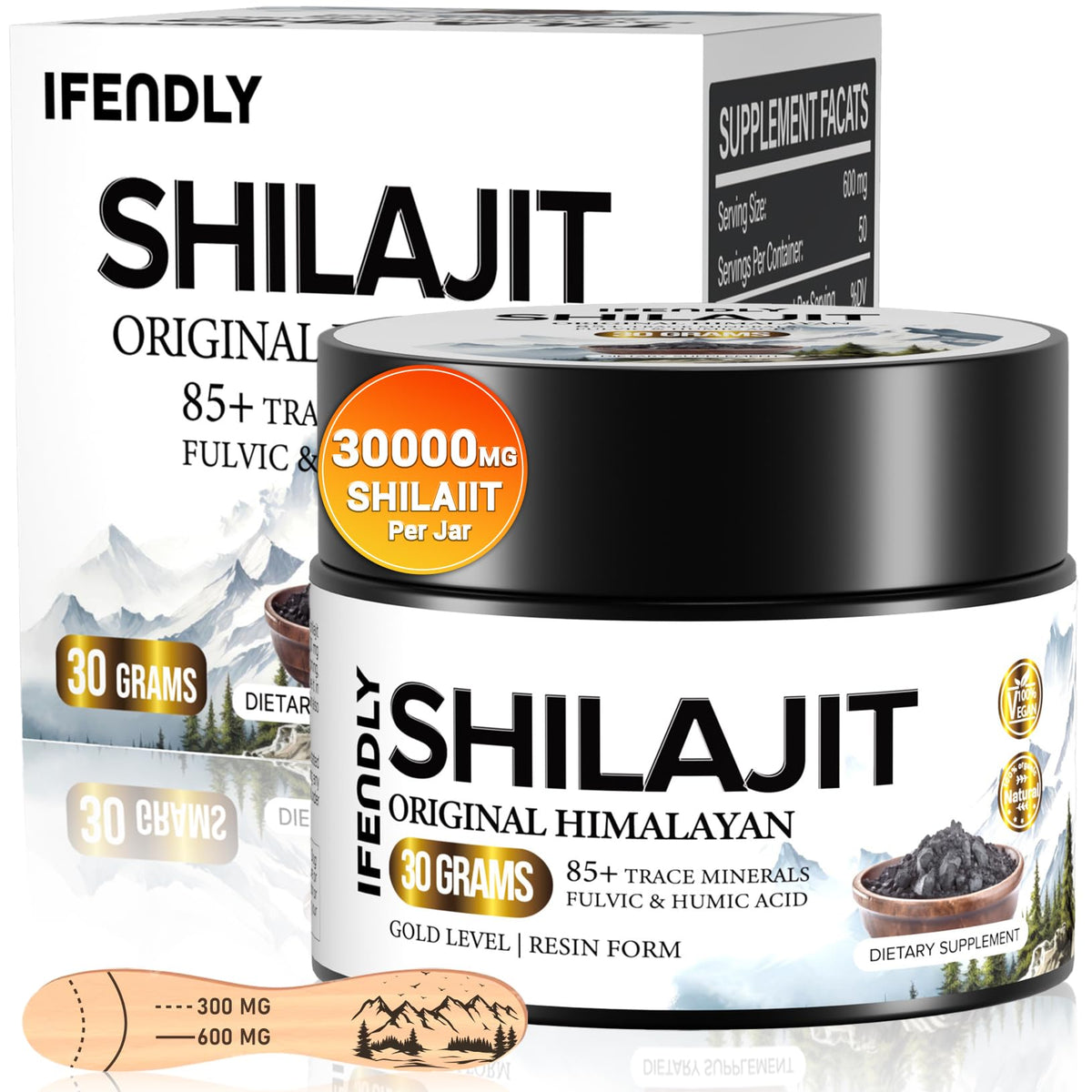 ifendly Shilajit Resina Oro 600mg para energía diaria y vitalidad.
