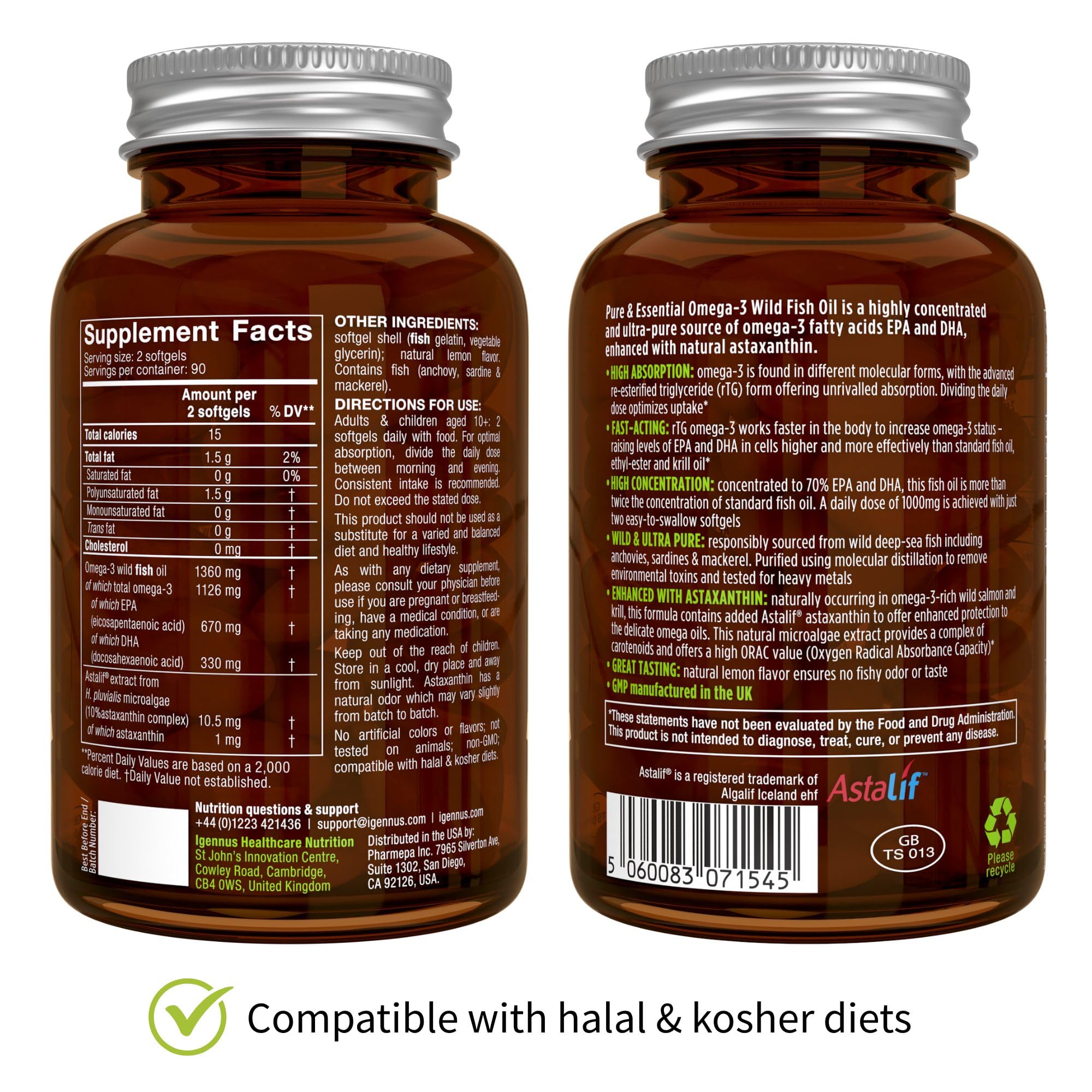 Igennus Omega 3 rTG, sabor limón natural para menor regurgitación.