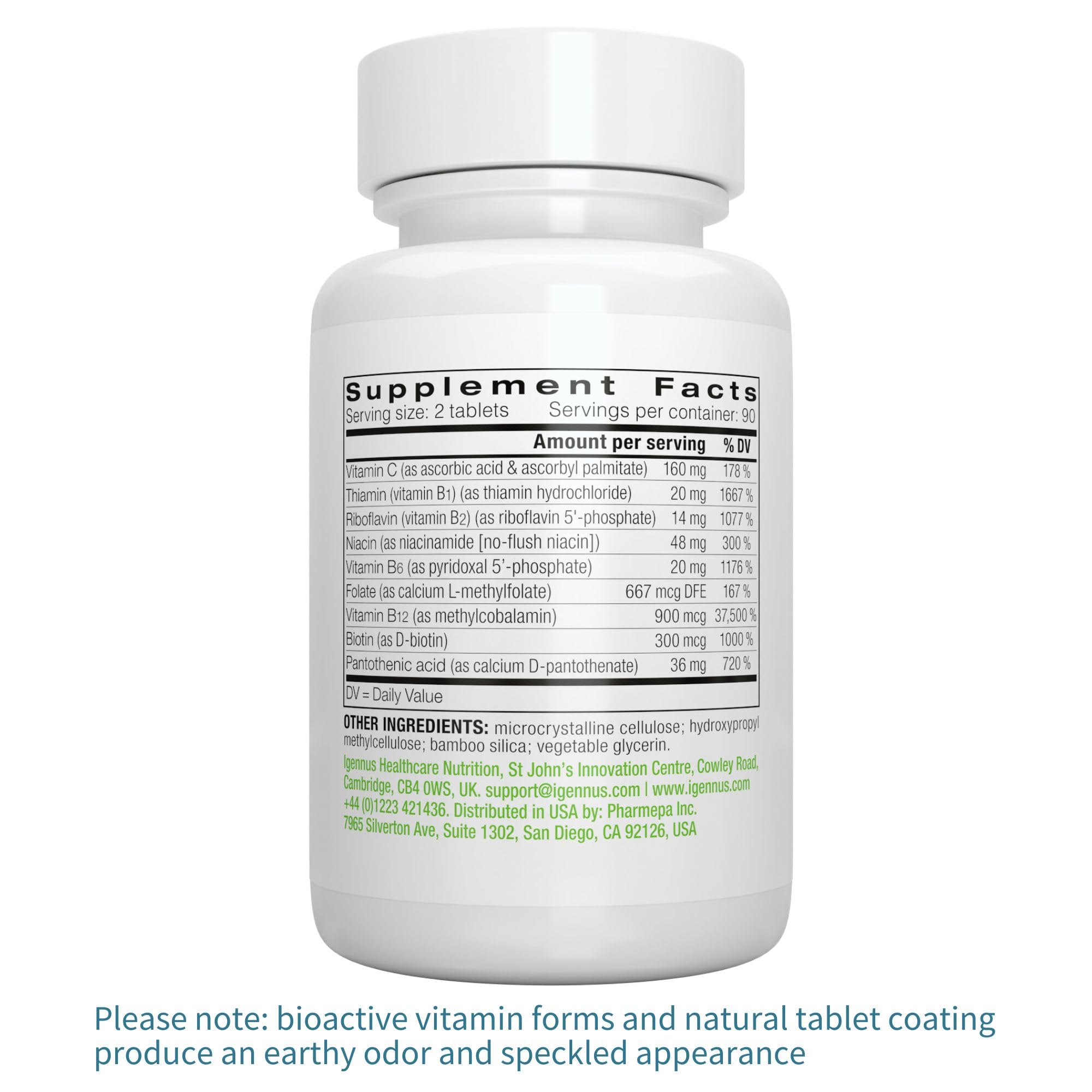 Igennus Super B-Complex, pila de tabletas, tamaño compacto de 9 mm.