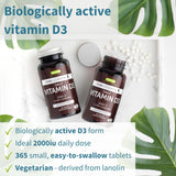 Envase de Igennus Vitamina D3 2000 UI con 365 tabletas en primer plano.