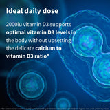 Tabletas de Igennus Vitamina D3 2000 UI, dosis diaria estable para el día a día.