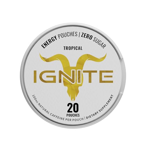Envase de Ignite Tropical, 20 bolsitas por lata, ideal para viajar