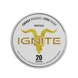 Envase de Ignite Tropical, 20 bolsitas por lata, ideal para viajar