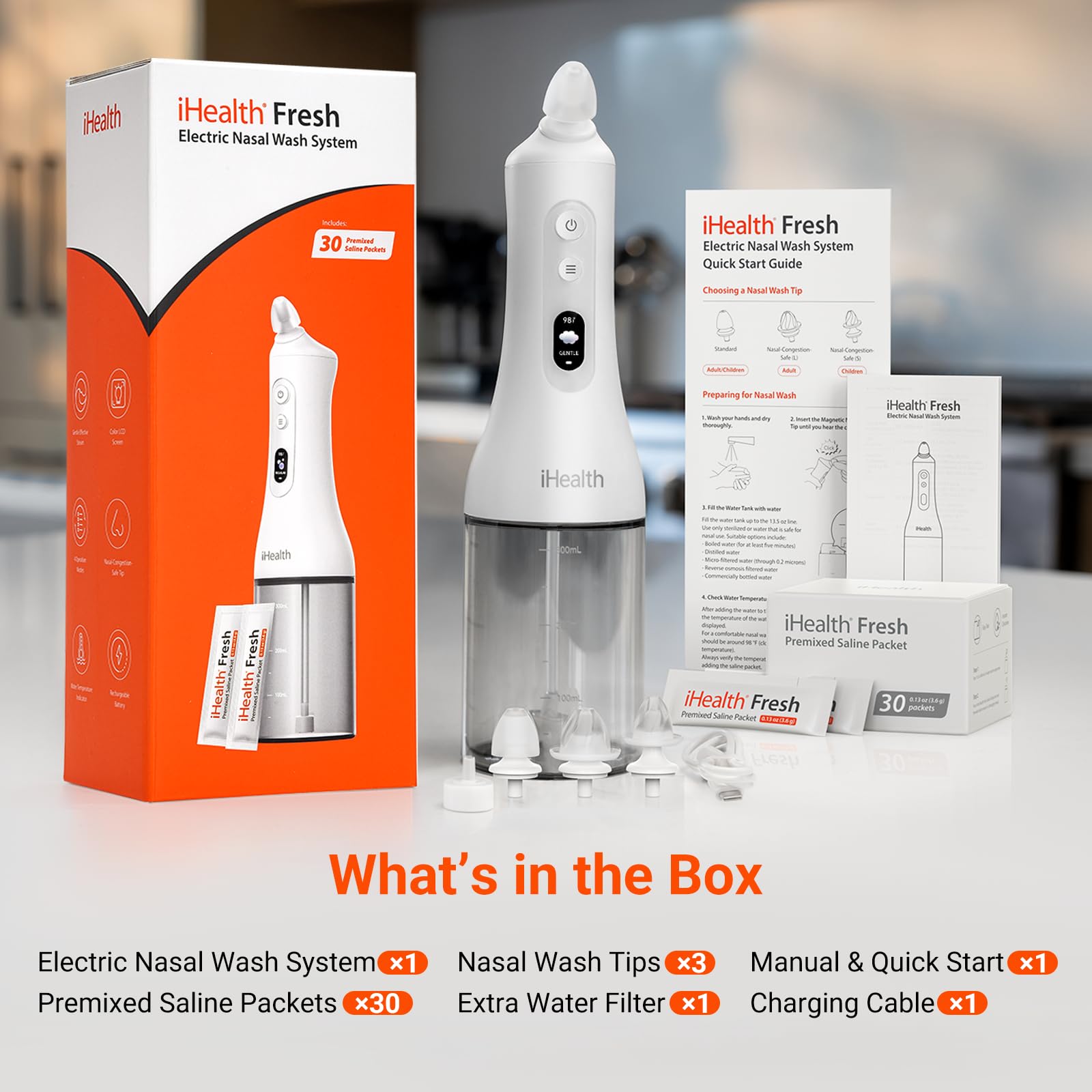iHealth kit completo con boquillas, salina y cargador.