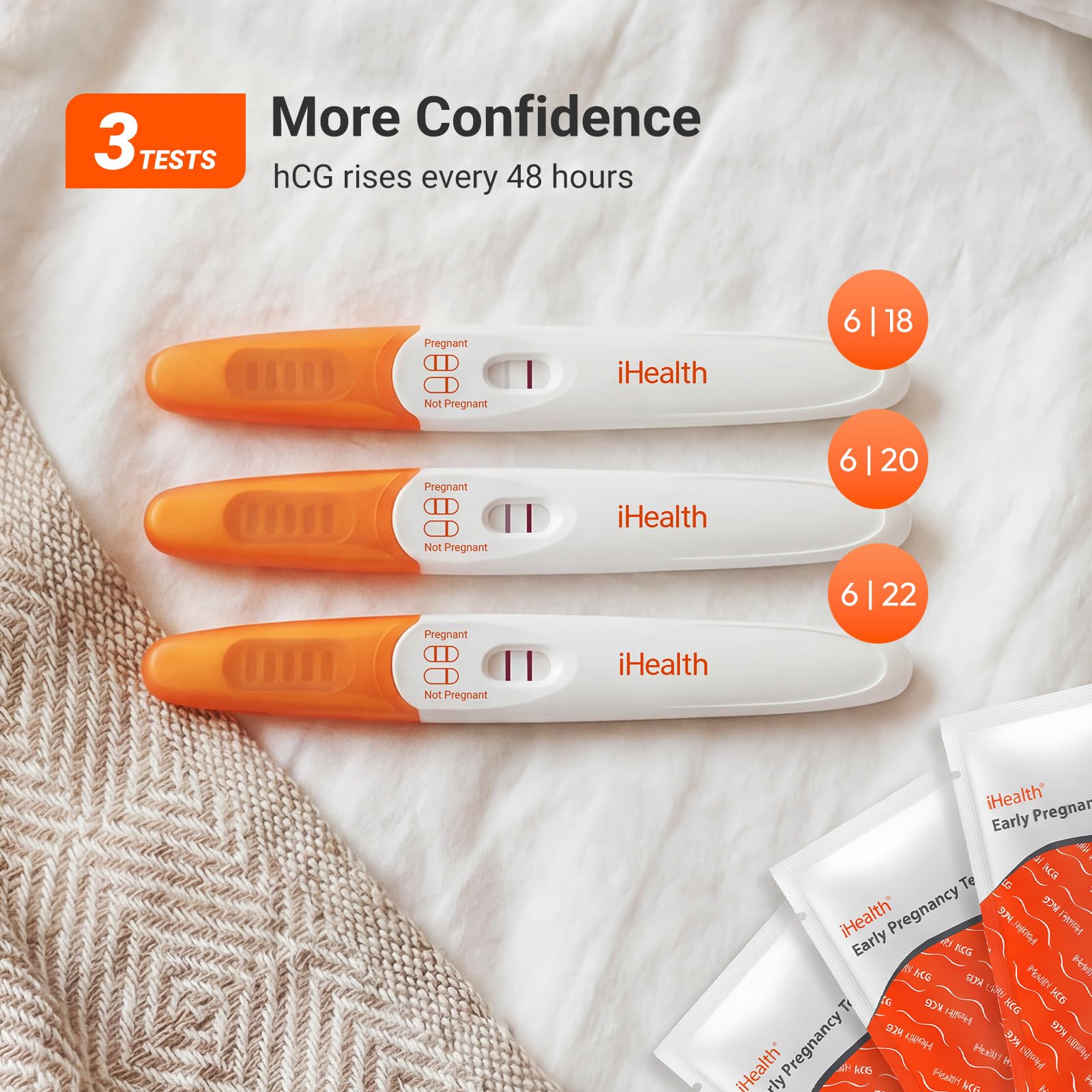 iHealth Prueba de Embarazo 3-Pack envueltas individualmente para evitar contaminación