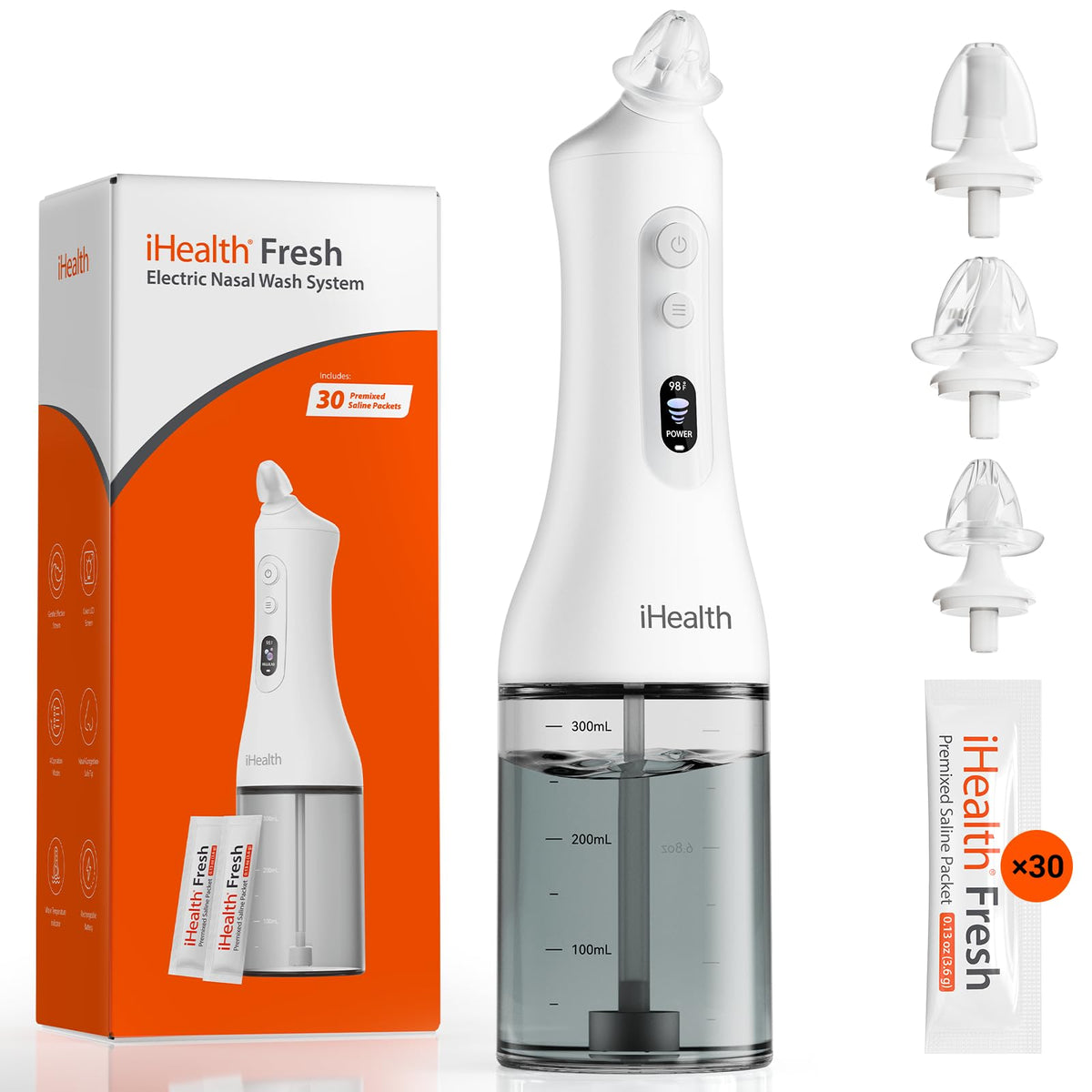 iHealth sistema irrigación nasal con tanque grande para lavado suave.