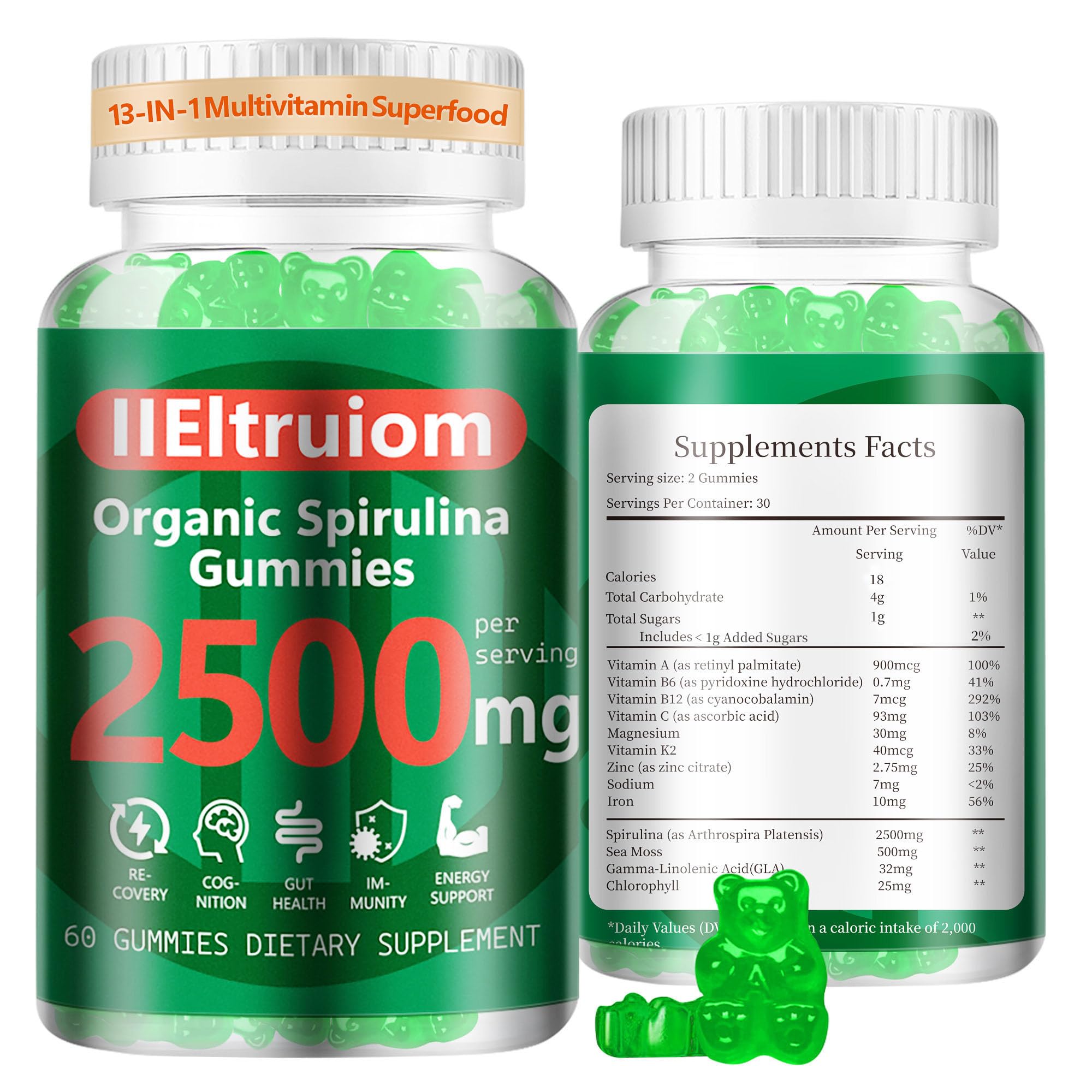 Gomitas IIEltruiom de espirulina azul en empaque, energía diaria.