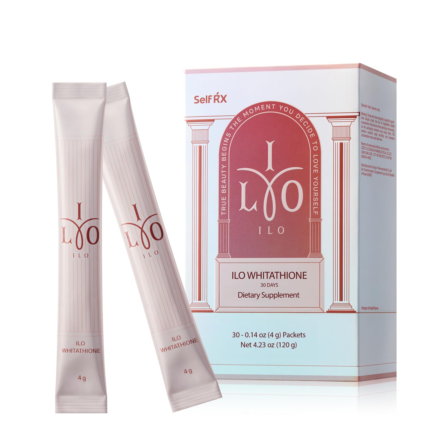 ILO Whitathione con glutatión y tomate blanco, stick-pack portátil para uso diario.