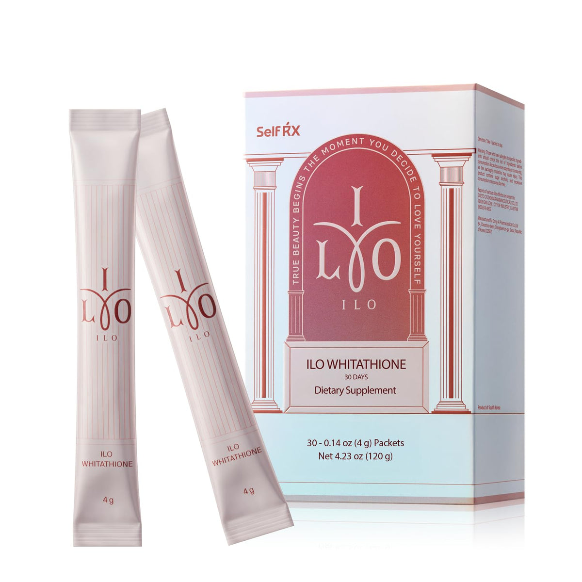 ILO Whitathione con glutatión y tomate blanco, stick-pack portátil para uso diario.