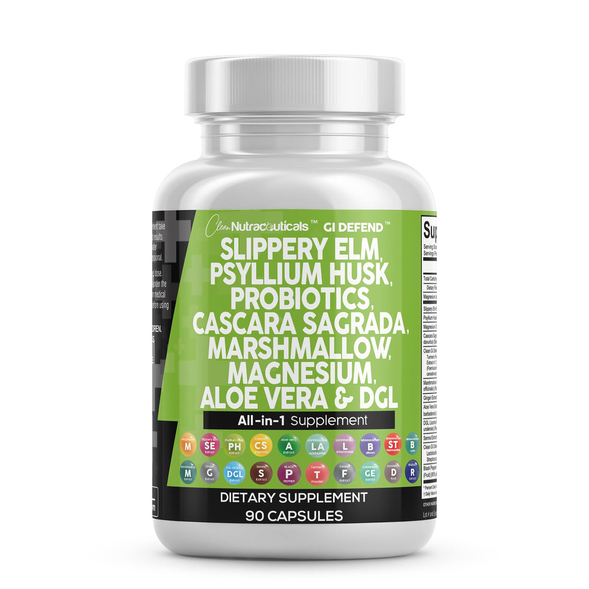 Clean Nutraceuticals GI Defend: Suplemento Digestivo Todo-en-Uno con Psyllium, Corteza de Olmo Resbaladizo y Probióticos