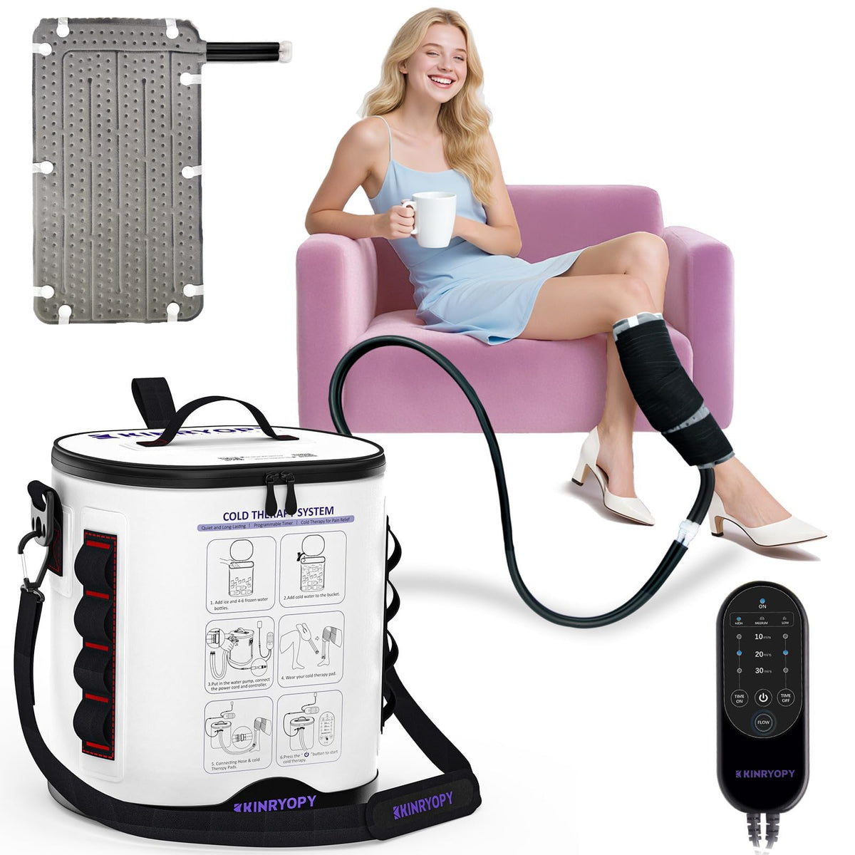KINRYOPY - Máquina de Terapia Fría Programable para Rodilla y Cadera, Portátil y Silenciosa