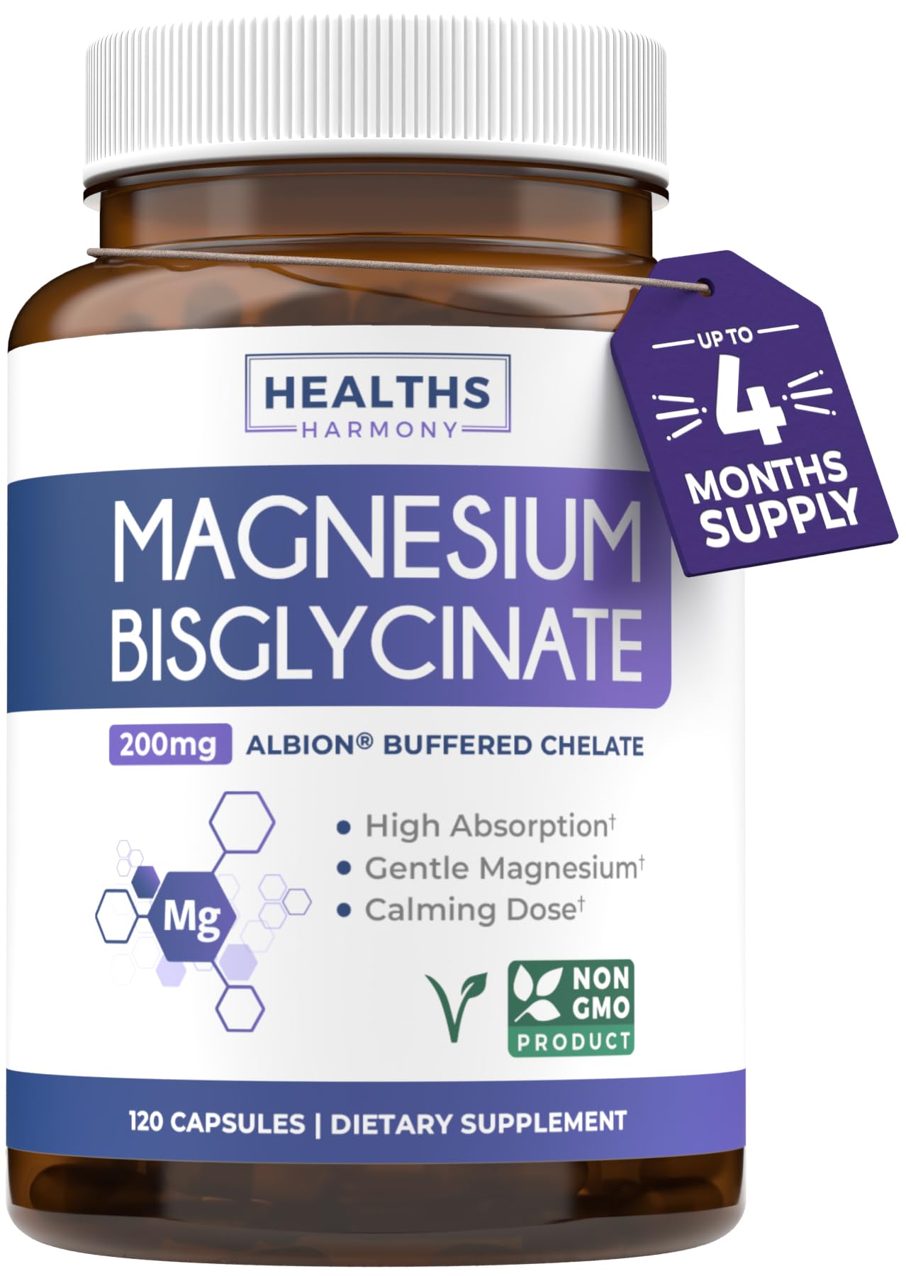 Healths Harmony magnesio bisglicinato, cápsula de alta absorción para apoyo diario.