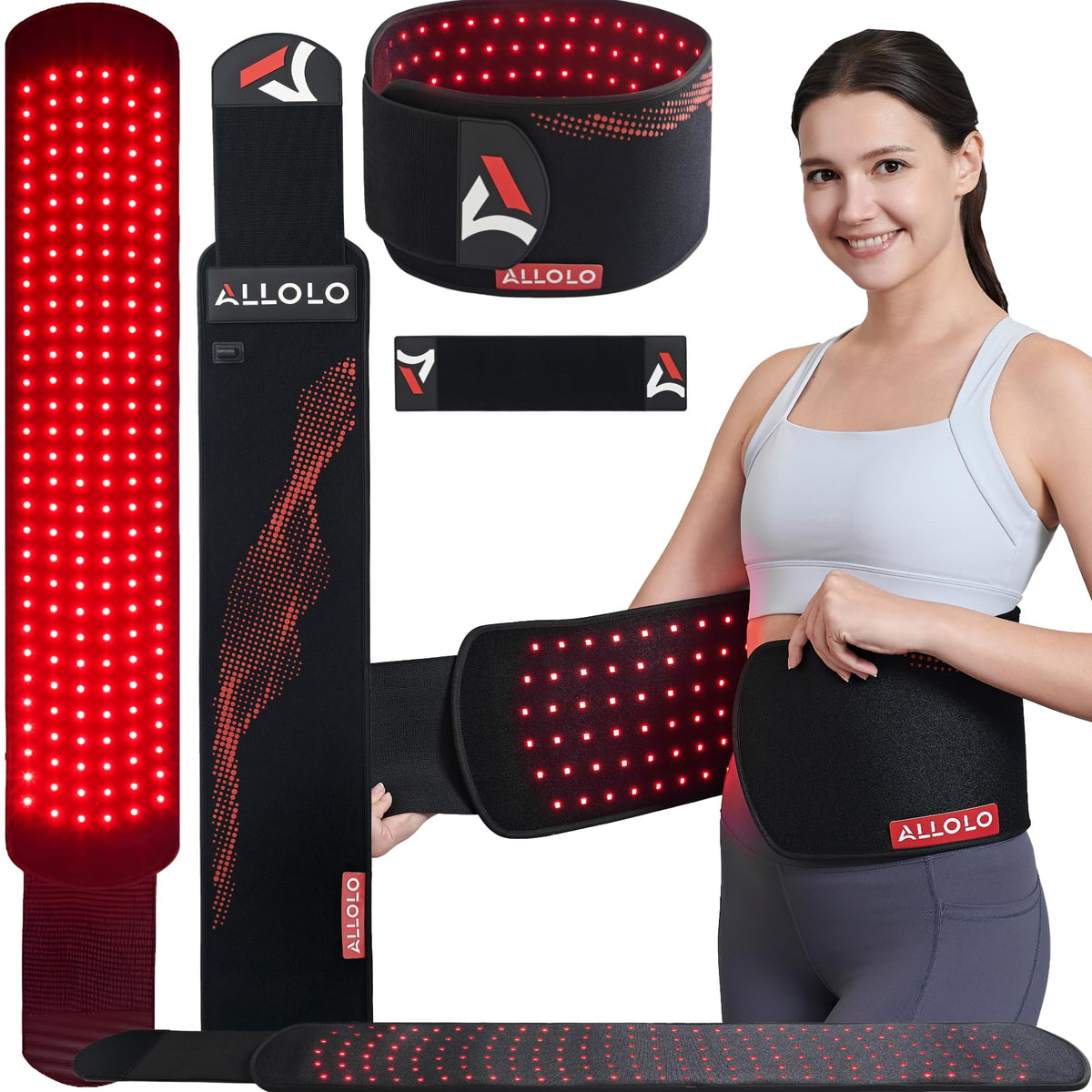 ALLOLO Red Light Therapy Belt - 39x7.7 Inch Large Coverage, 180 LEDs, 3-in-1 Red & Infrared, Adjustable & Portable