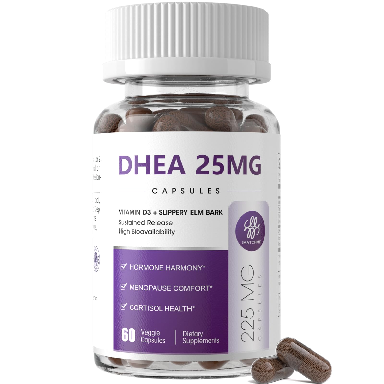 iMATCHME DHEA 25 mg en cápsulas veganas, ideal para apoyo diario de energía.