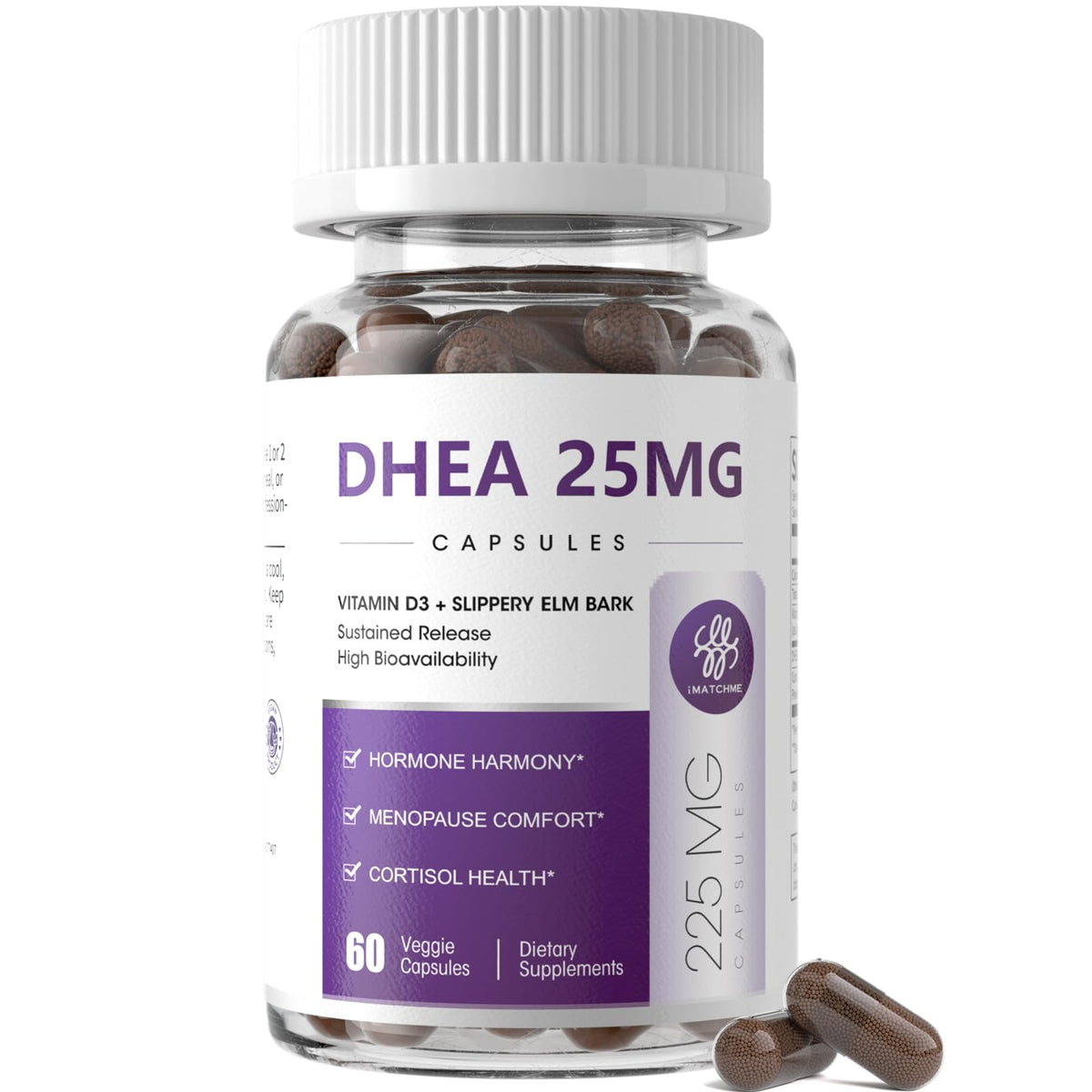 iMATCHME DHEA 25 mg en cápsulas veganas, ideal para apoyo diario de energía.