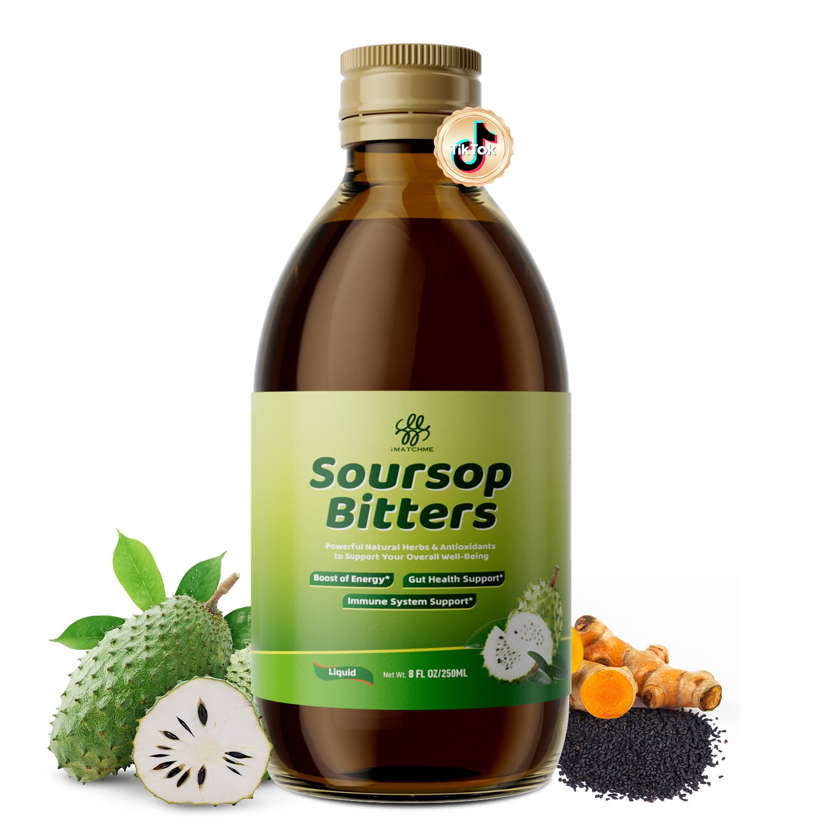 iMATCHME Soursop Bitters en botella de vidrio, apoyo digestivo suave.