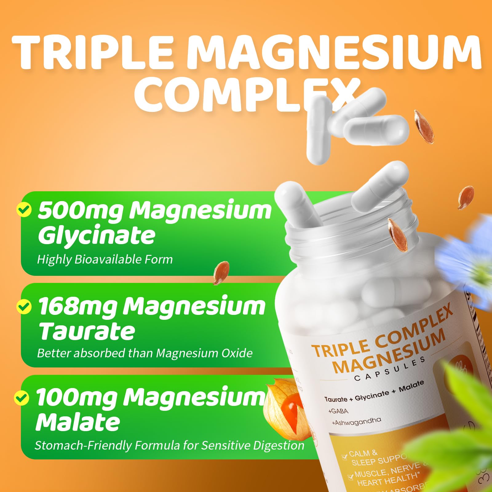 iMATCHME Triple Magnesium Complex con omega-3, apoyo para la salud cardiovascular.
