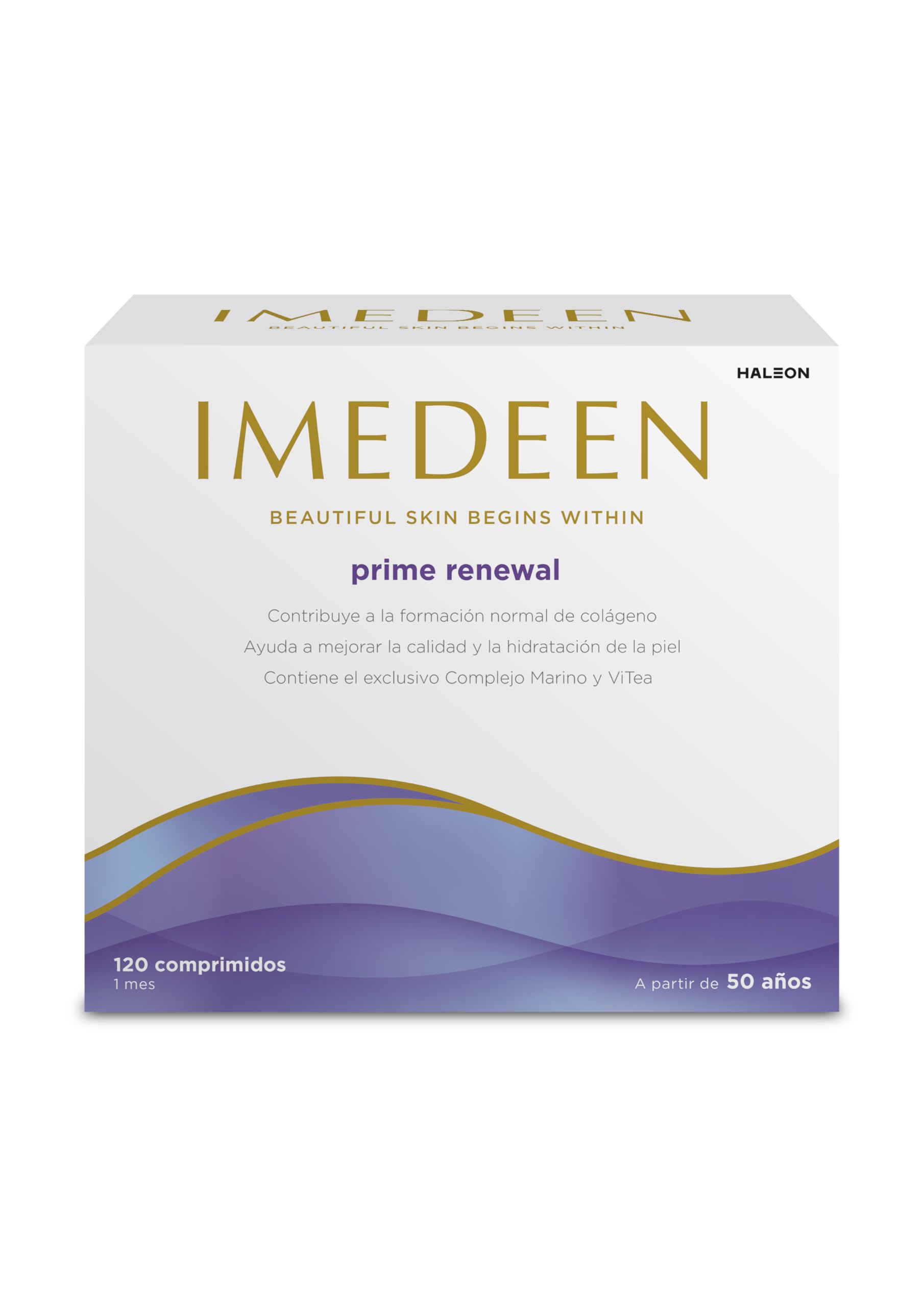 Imedeen Prime Renewal: botella de tabletas para apoyar la producción de colágeno en la piel.