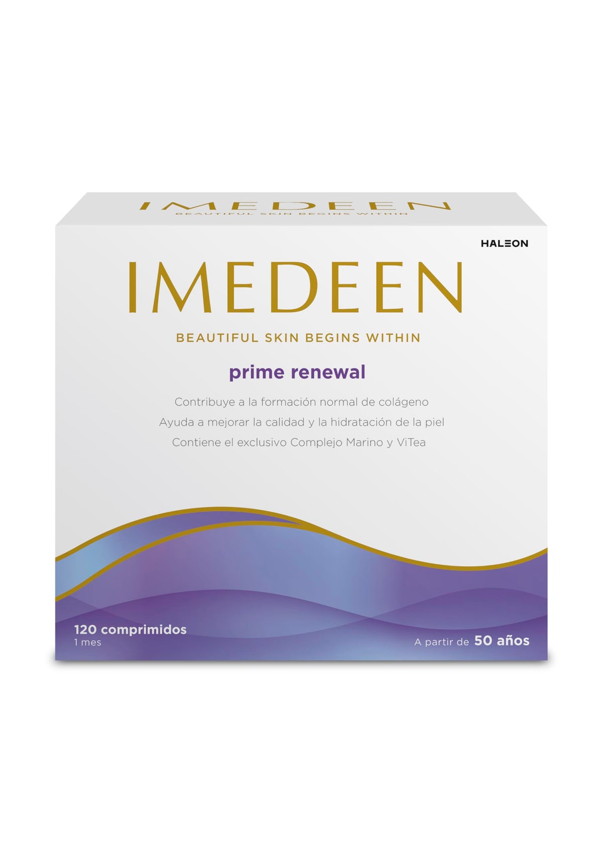 Imedeen Prime Renewal: botella de tabletas para apoyar la producción de colágeno en la piel.
