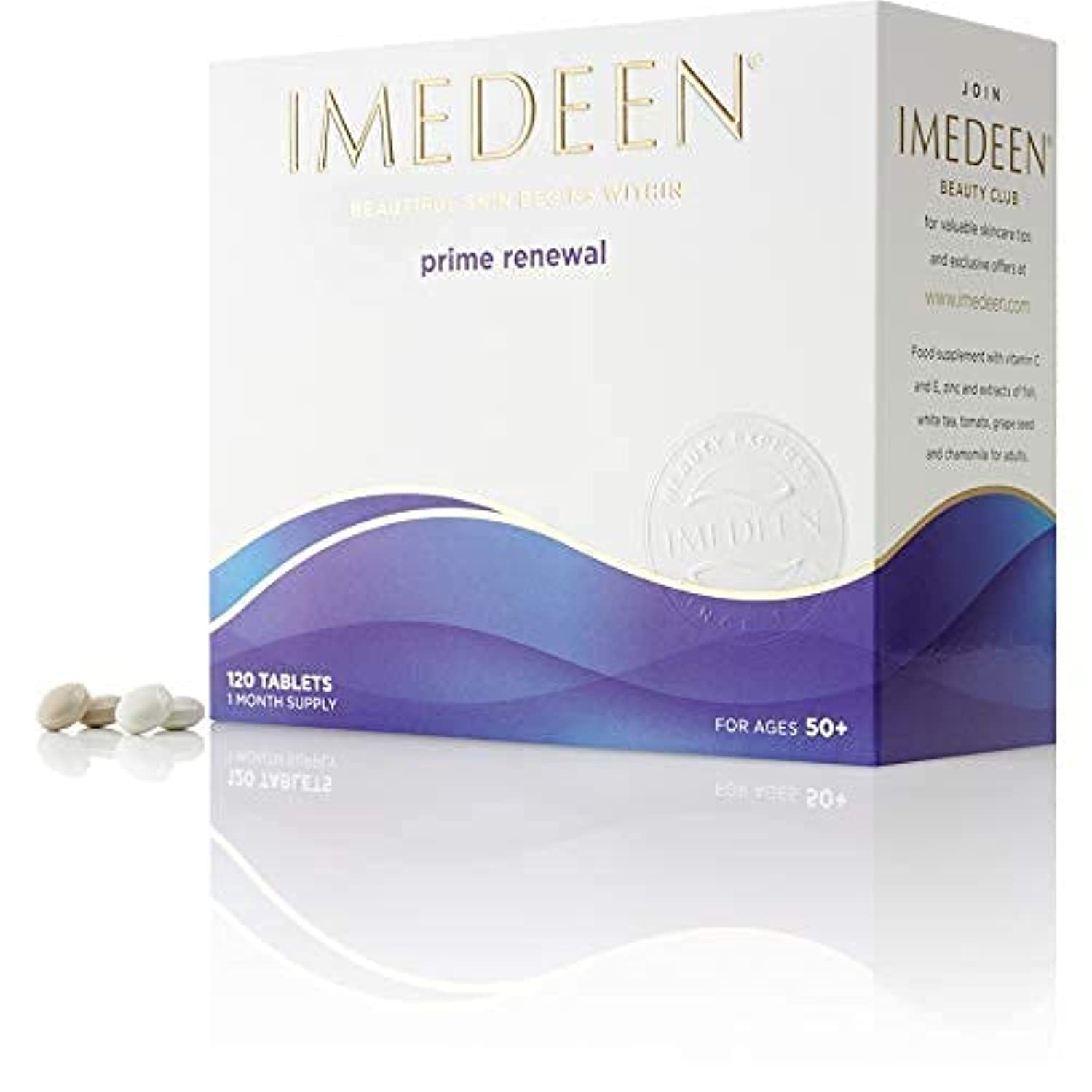 Imagen de la caja de Imedeen Prime Renewal, apoyo para la piel y la formación de colágeno.