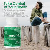 Etiqueta clara de Immune Health Basics con información de beta glucano.