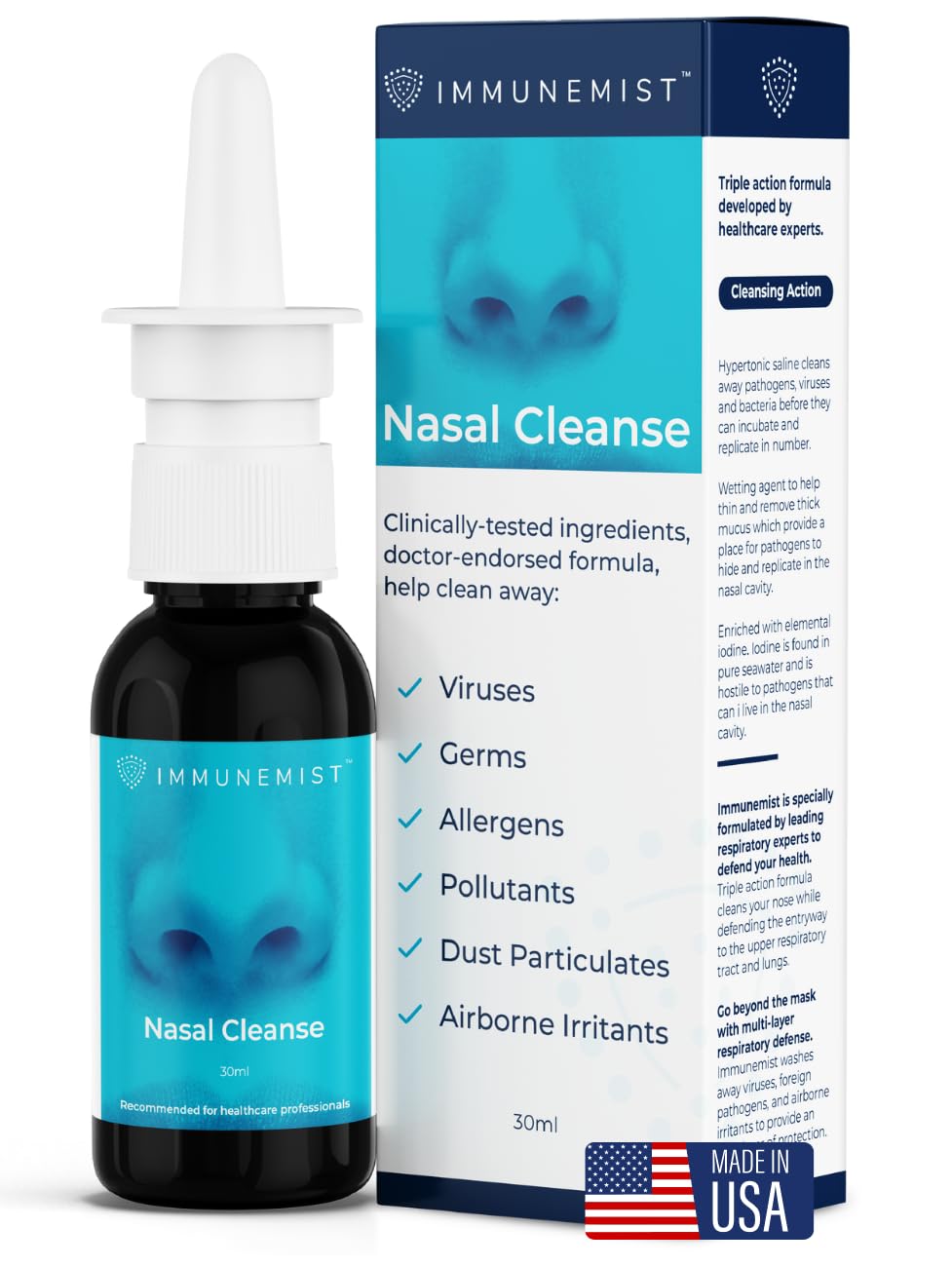 ImmuneMist botella nasal para higiene diaria y uso cómodo.