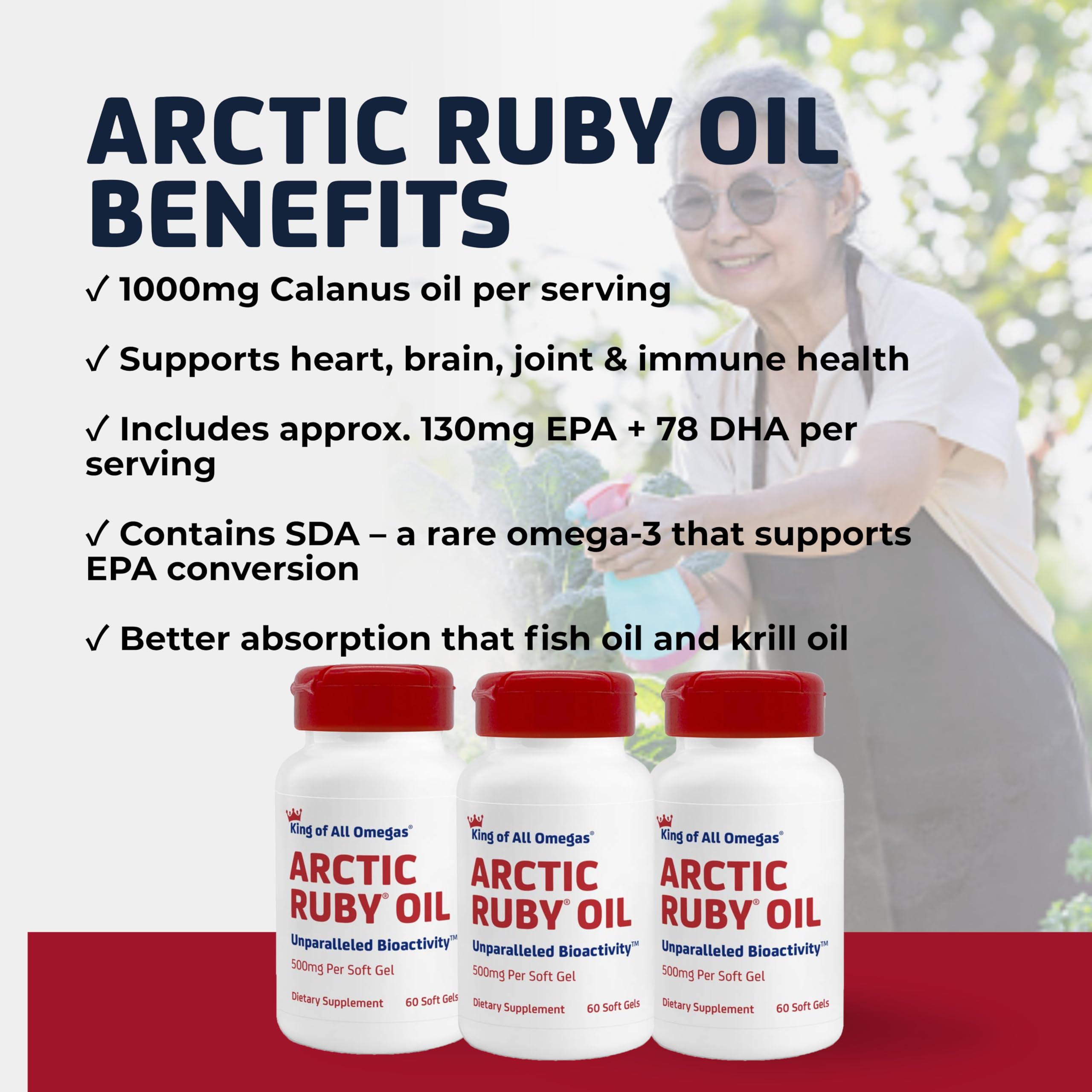 Arctic Ruby Oil: gráfico de beneficios para piel y articulaciones.