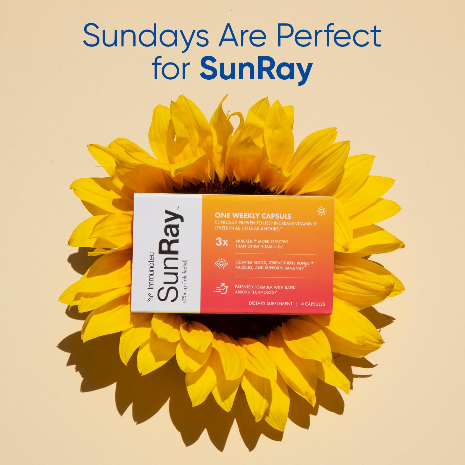 Sunray Immunotec mano tomando cápsula, uso diario práctico