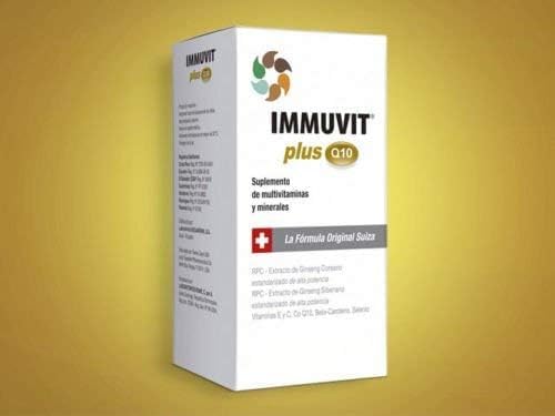 IMMUVIT-PLUS-Q10 botella con ginseng siberiano para apoyo cerebral y vitalidad