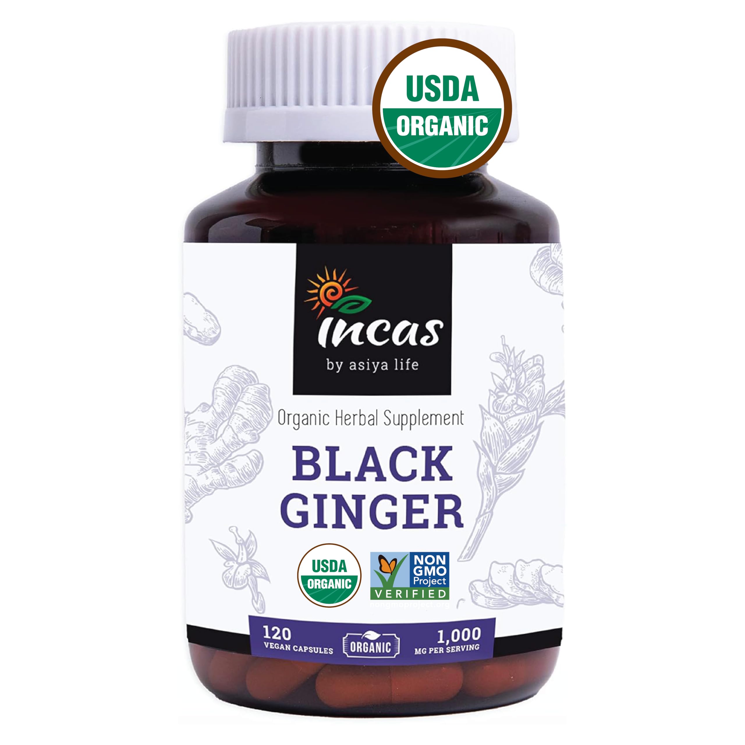 Incas Asiya Life gengibre negro tailandes en botella, vertido para uso diario