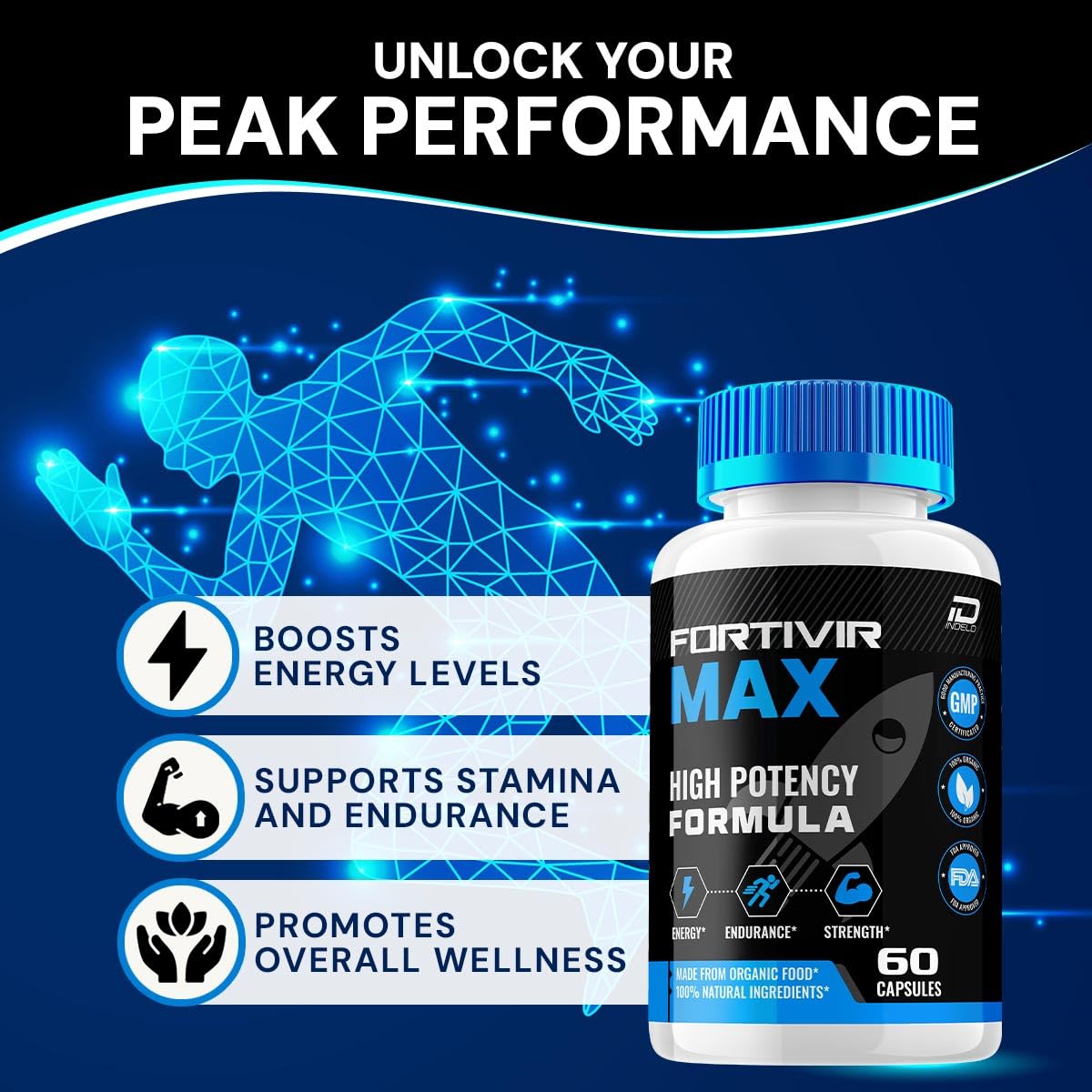 Fortivir Max etiqueta frontal, información clara sobre la fórmula natural