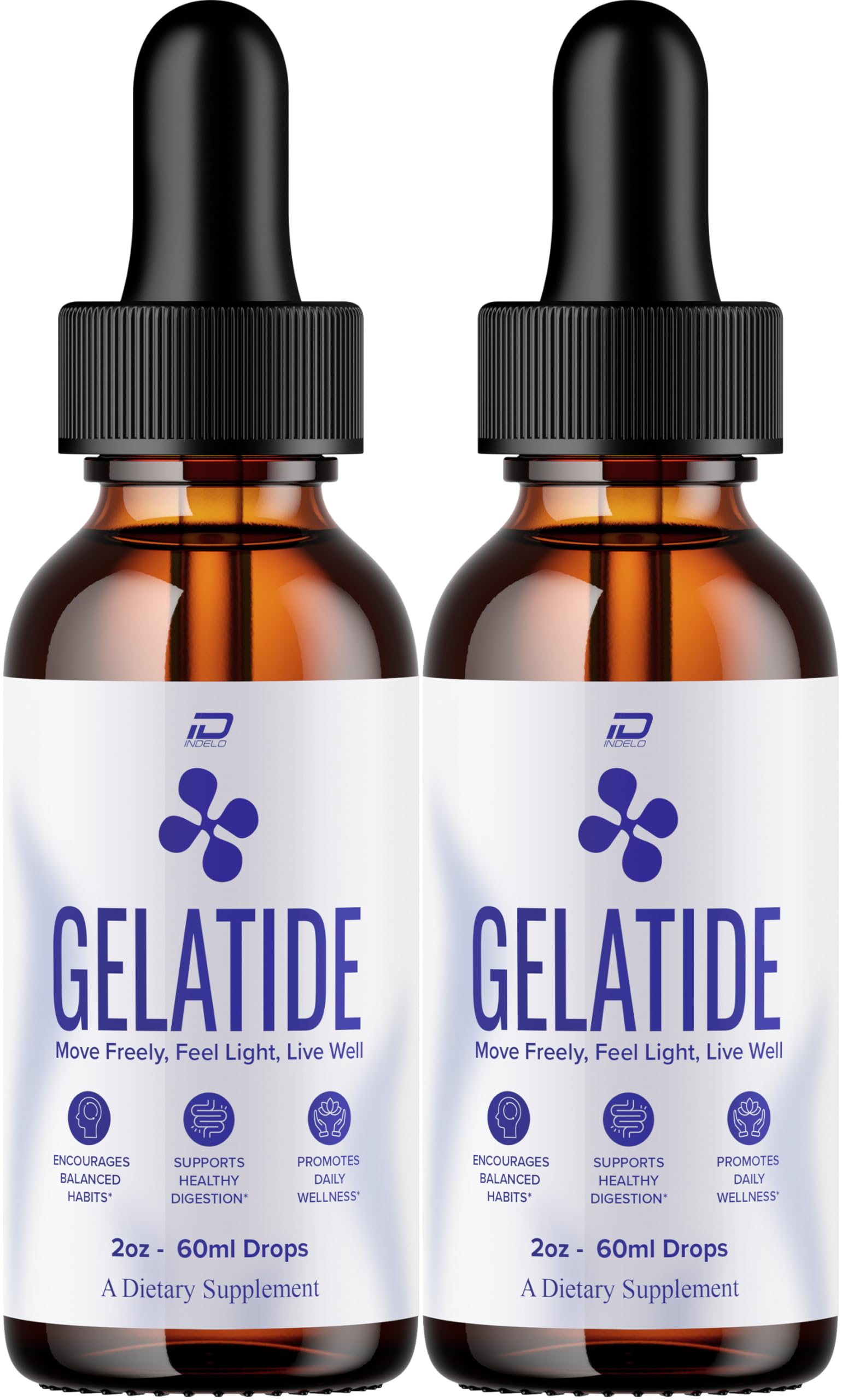 Indelo Gelatide Drops en botella de dos meses para uso diario.
