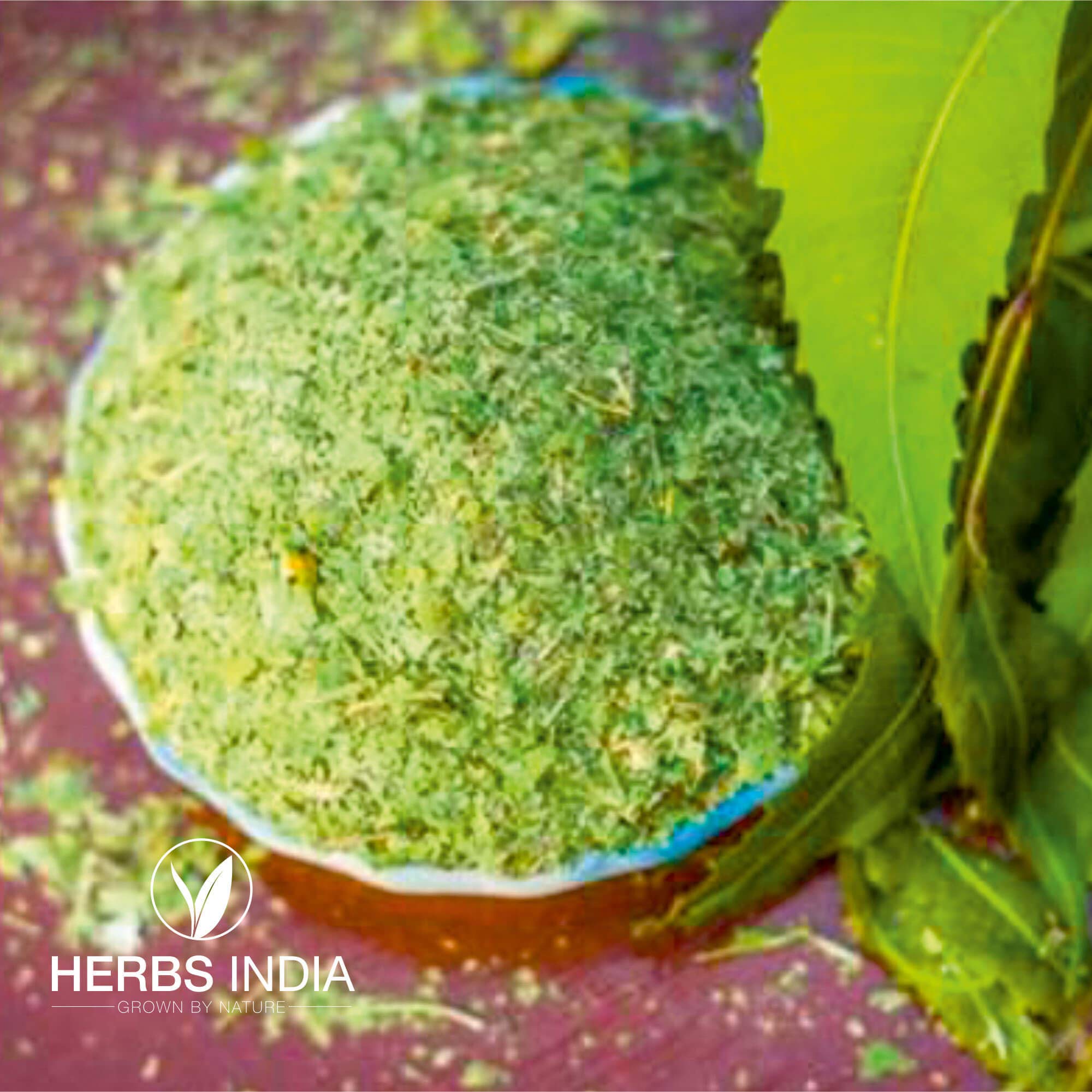 india herbs neem: envase de 300 g con hojas trituradas para uso diario.