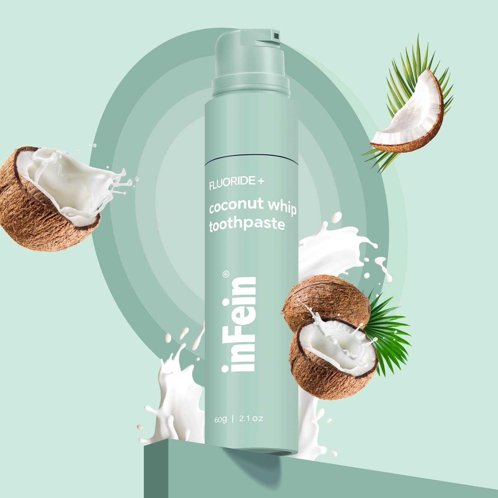 infein espuma de coco, empaque tropical para almacenamiento y uso diario.