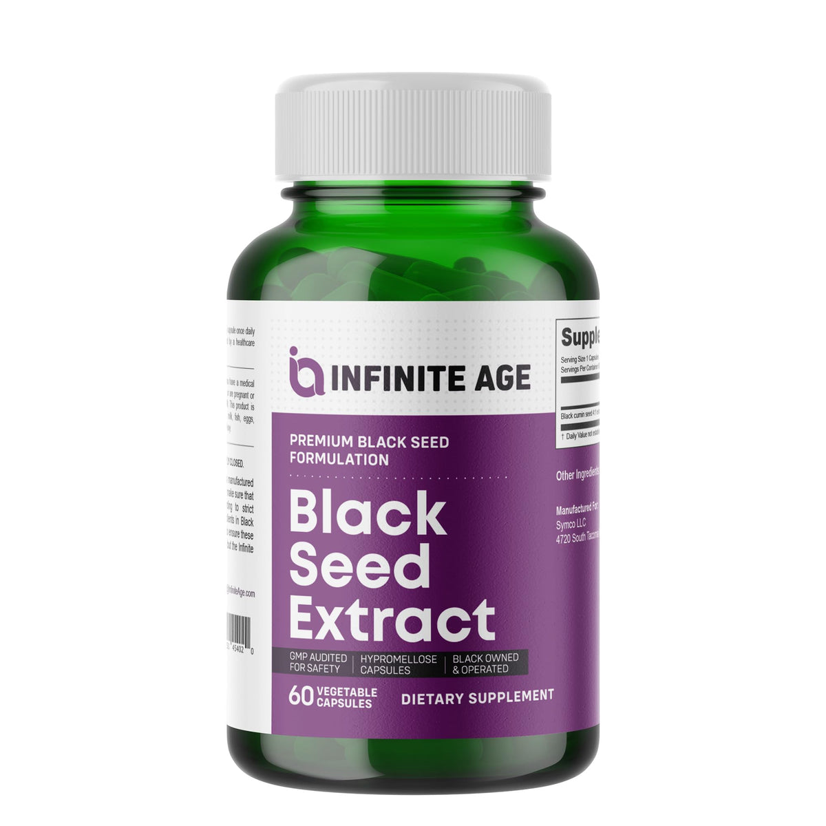 INFINITE AGE cápsulas extracto de semilla negra en botella para bienestar diario