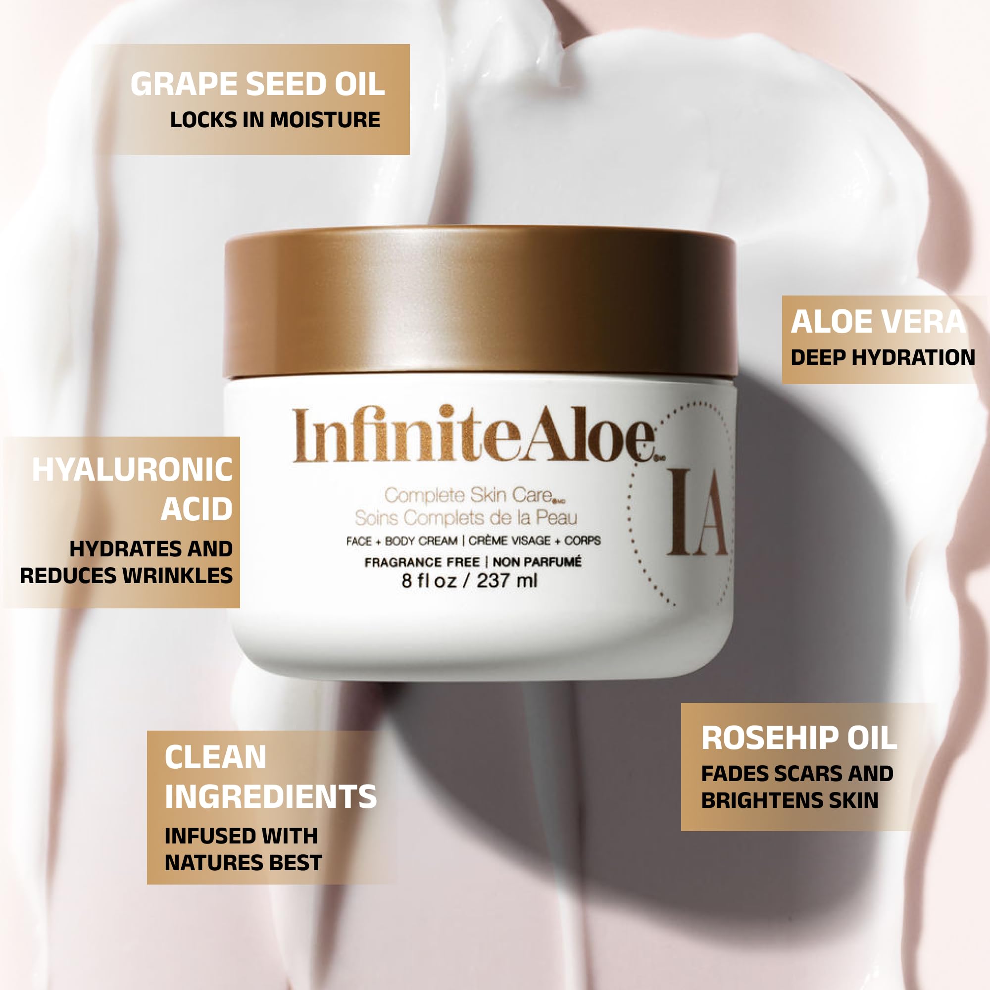 InfiniteAloe crema, absorcion rapida, calma la piel sin dejar grasa.