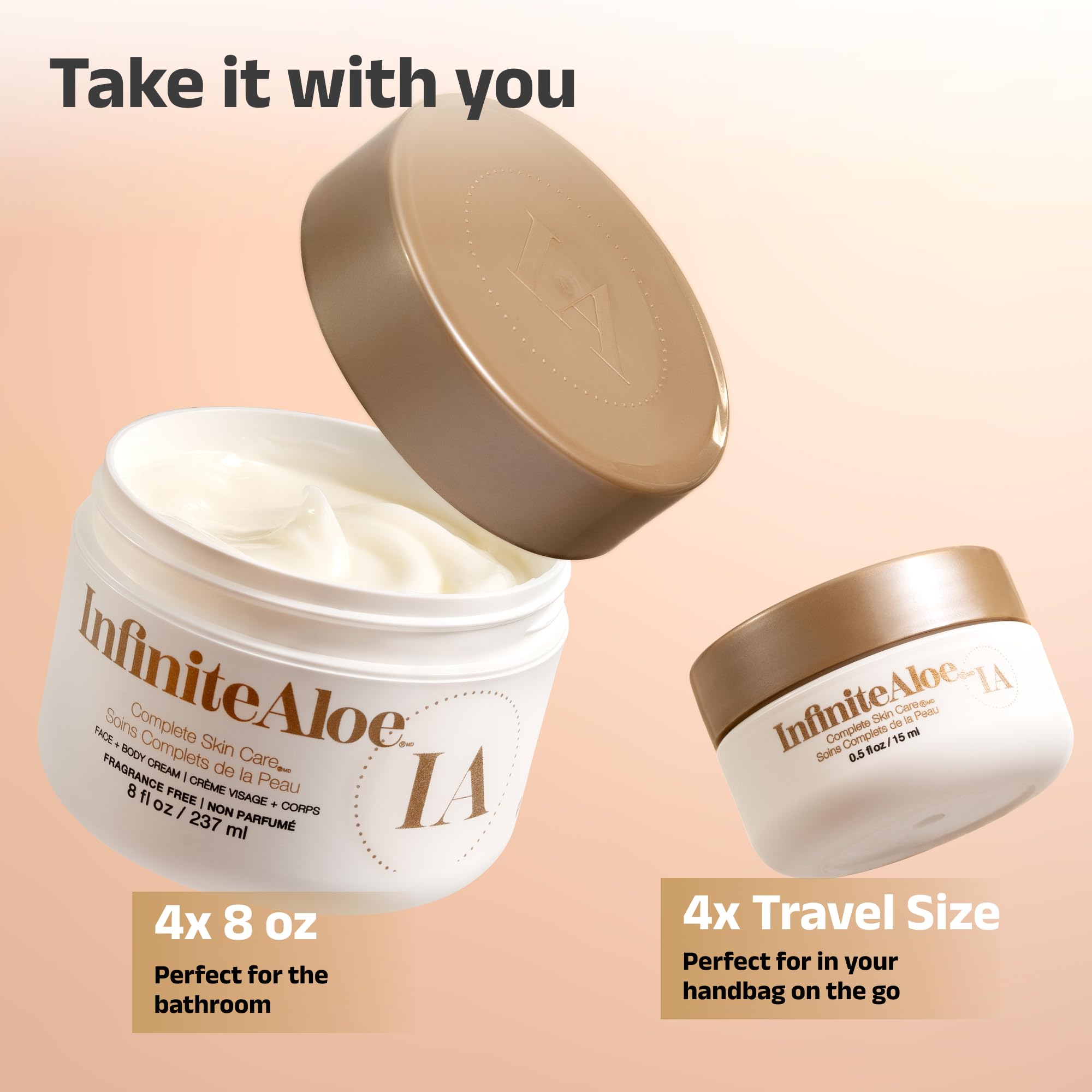InfiniteAloe crema, envase grande, ideal para uso diario en rostro y cuerpo.