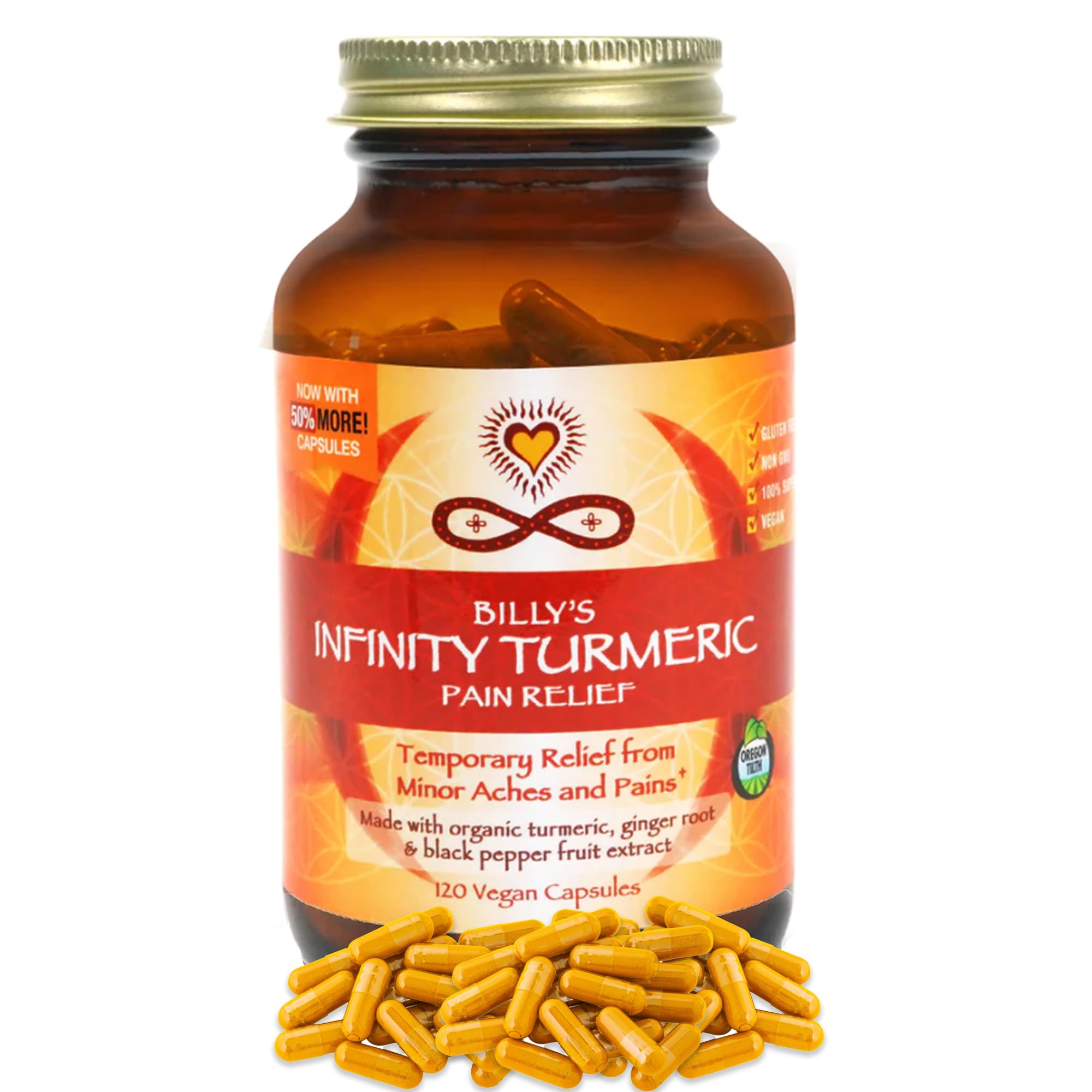 Cápsulas Infinity Greens de cúrcuma de alta potencia para bienestar diario.