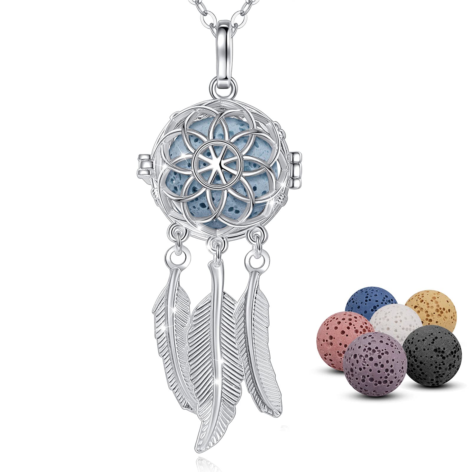 Collar INFUSEU Dreamcatcher con difusor de piedra lava para aceites esenciales.
