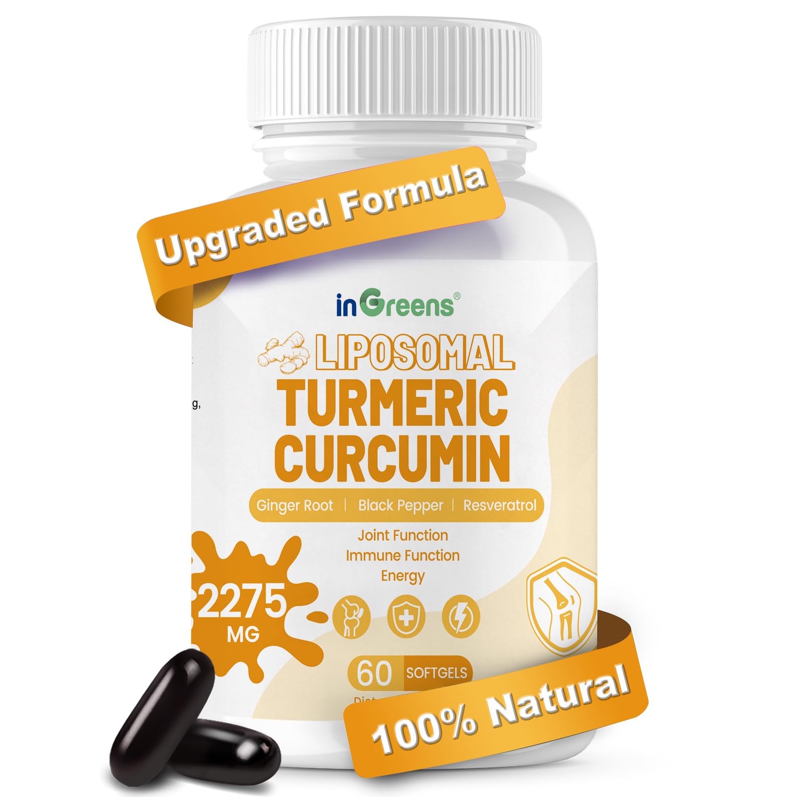 inGreens curcumina liposomal: cápsulas en botella para mejor absorción