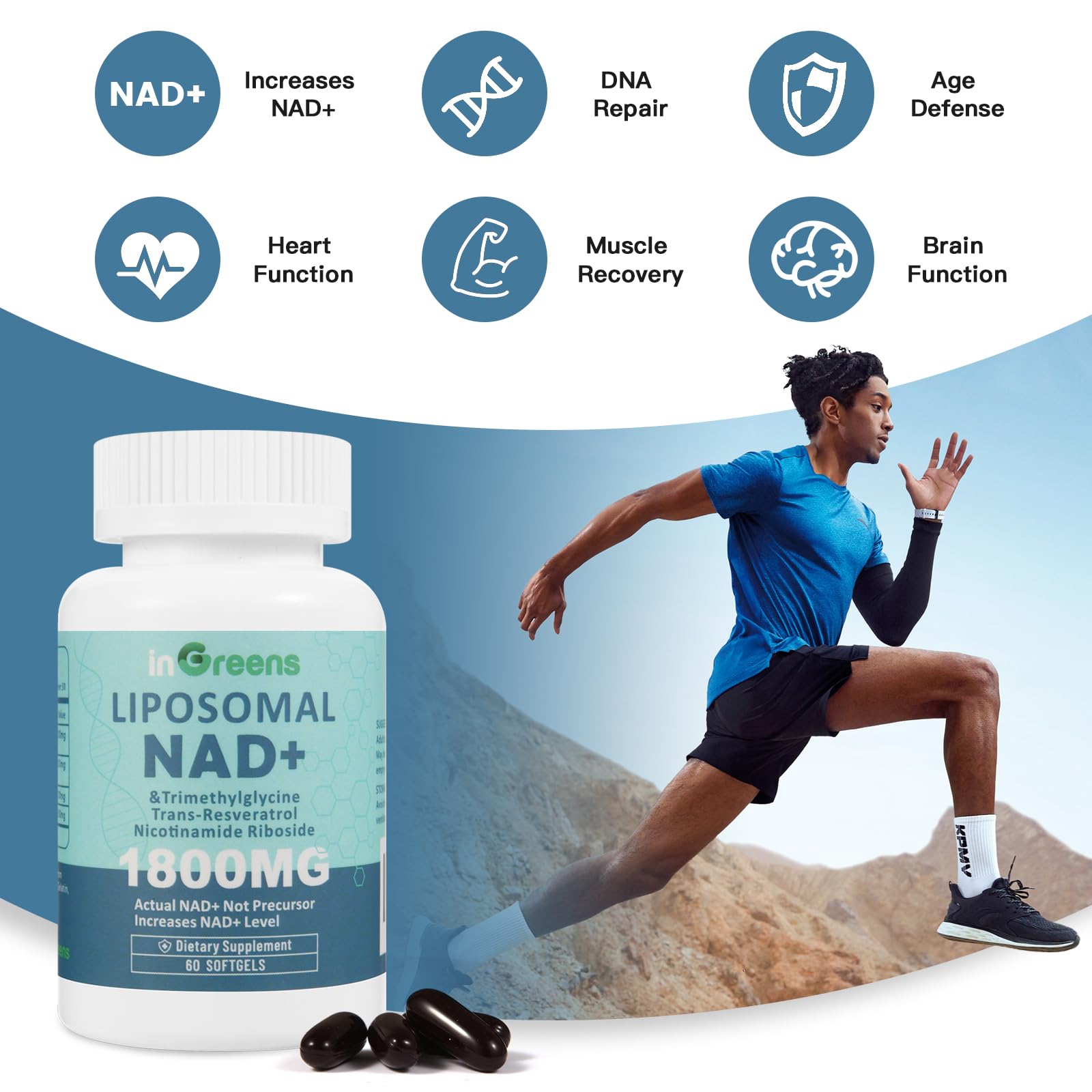 inGreens Liposomal NAD+ - envase compacto, ideal para uso diario