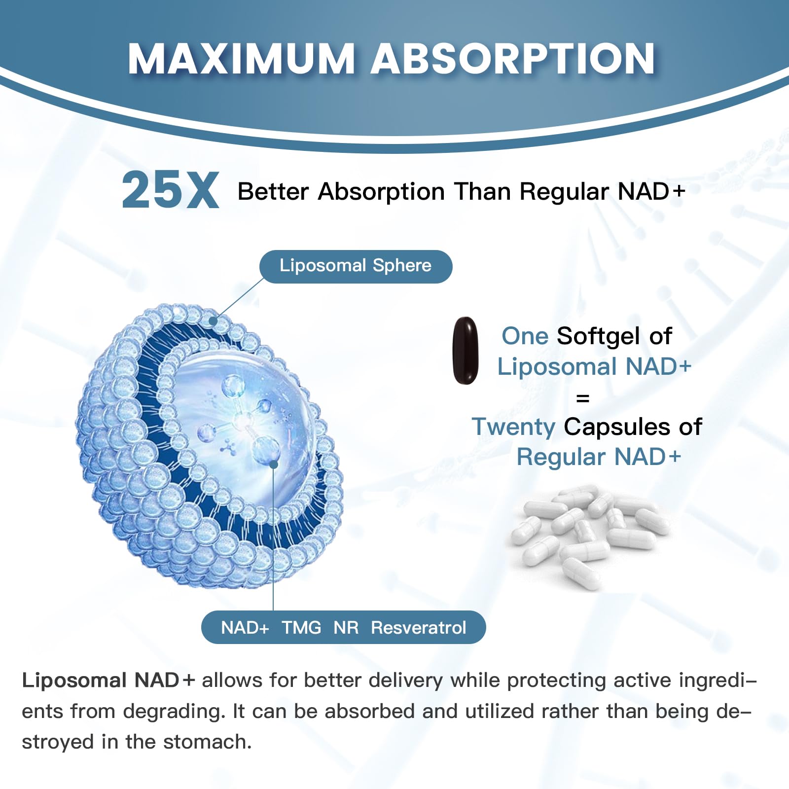inGreens Liposomal NAD+ - etiqueta y cápsulas, posible apoyo al metabolismo saludable