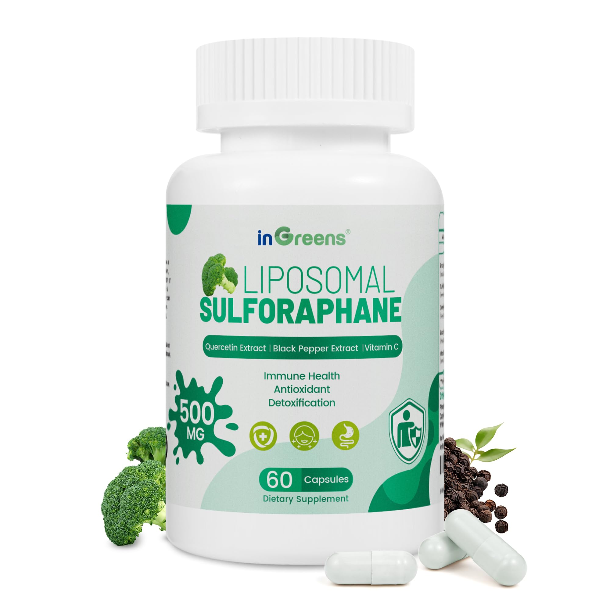 inGreens Liposomado Sulforafano cápsulas: apoyo antioxidante diario y bienestar celular.