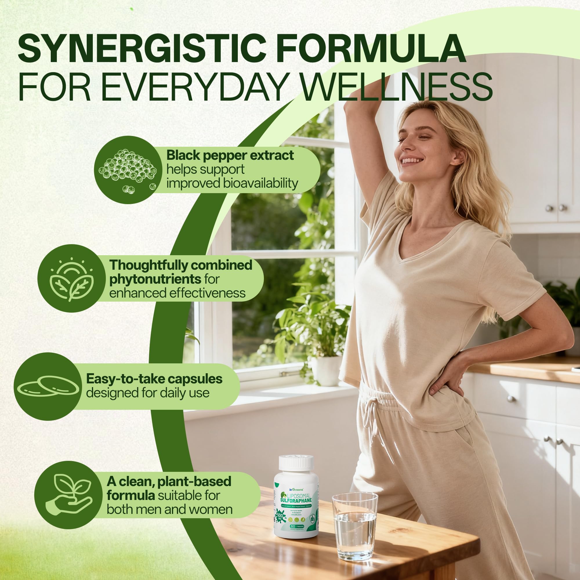 inGreens Liposomado Sulforafano dosis diaria: conveniencia para hombres y mujeres.