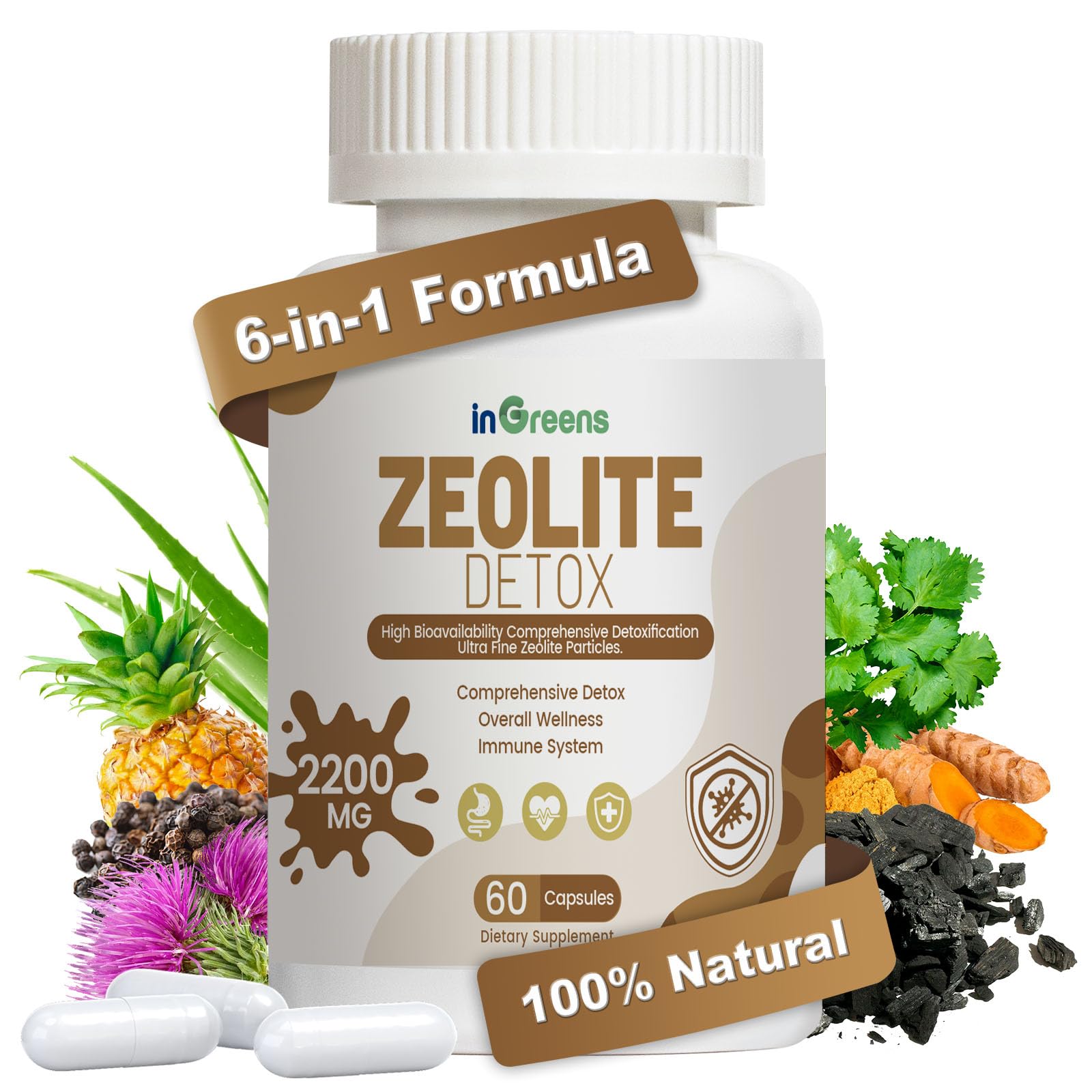 inGreens Zeolite Detox cápsulas en empaque elegante para bienestar diario.