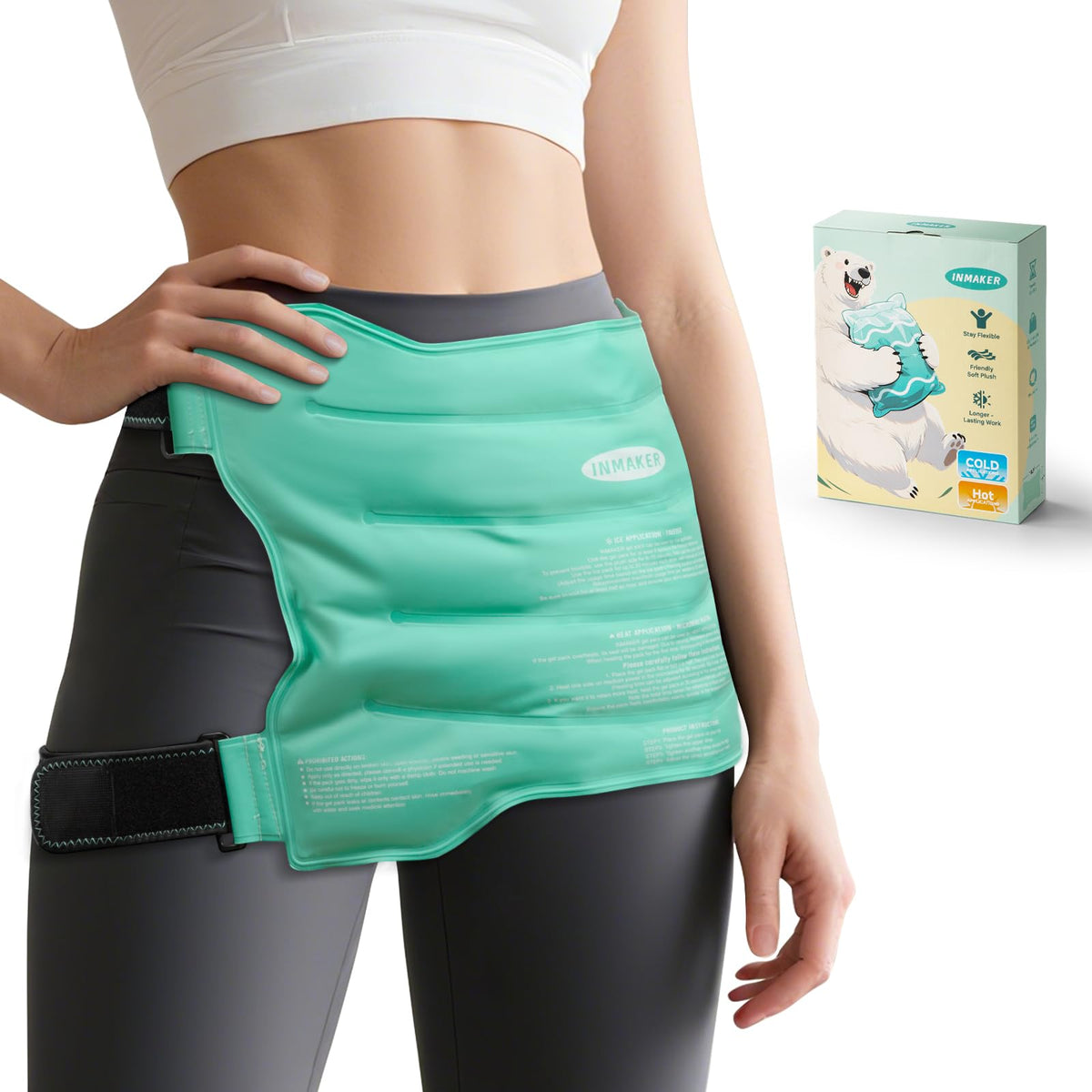 INMAKER compresa de hielo para cadera, diseño ergonómico de doble cara para mayor confort.