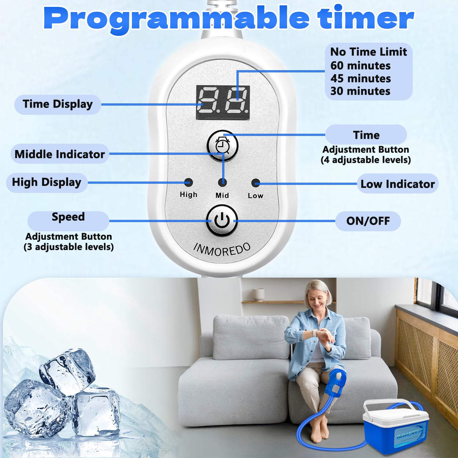 Inmoredo control tiempo programable, ajuste preciso del tratamiento frío.