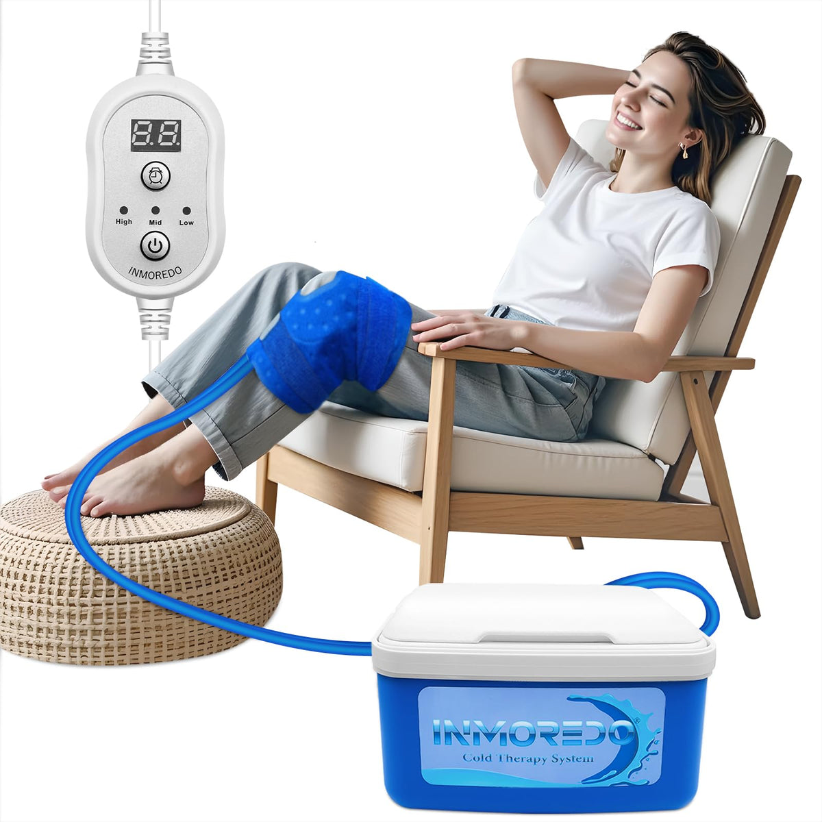 Inmoredo máquina de hielo para rodilla postoperatoria, alivio suave tras cirugía.