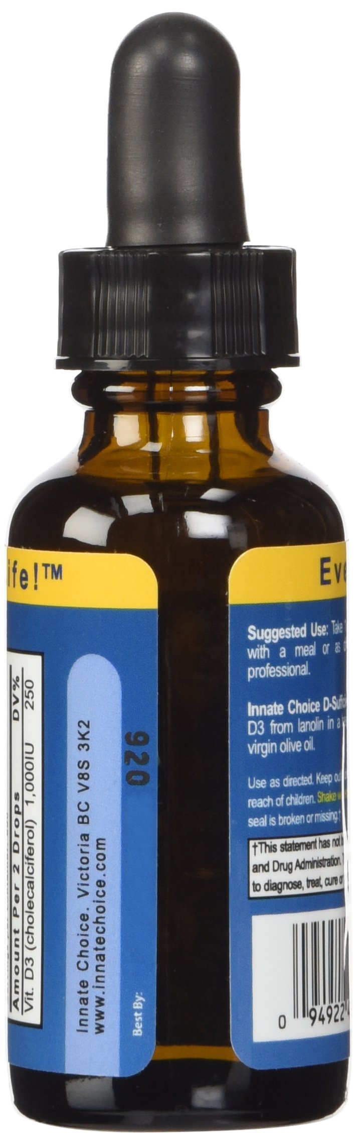 Innate Choice Vitamina D3 en aceite de oliva orgánico certificado para absorción suave.