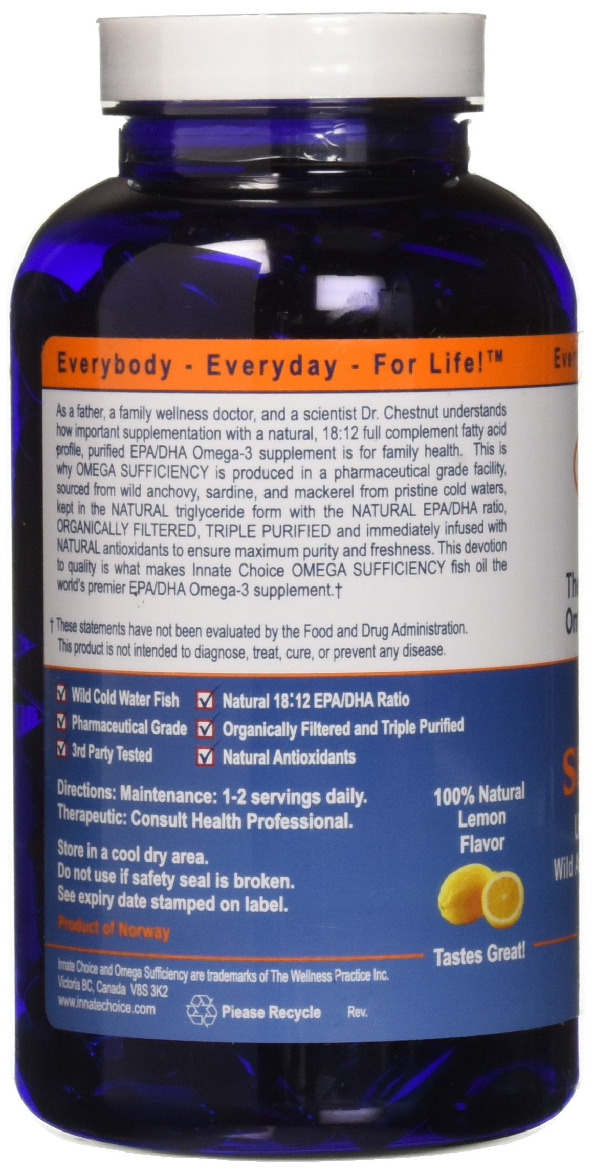 Innate Choice Omega Sufficiency Lemon cápsulas fáciles de tragar para rutina diaria.